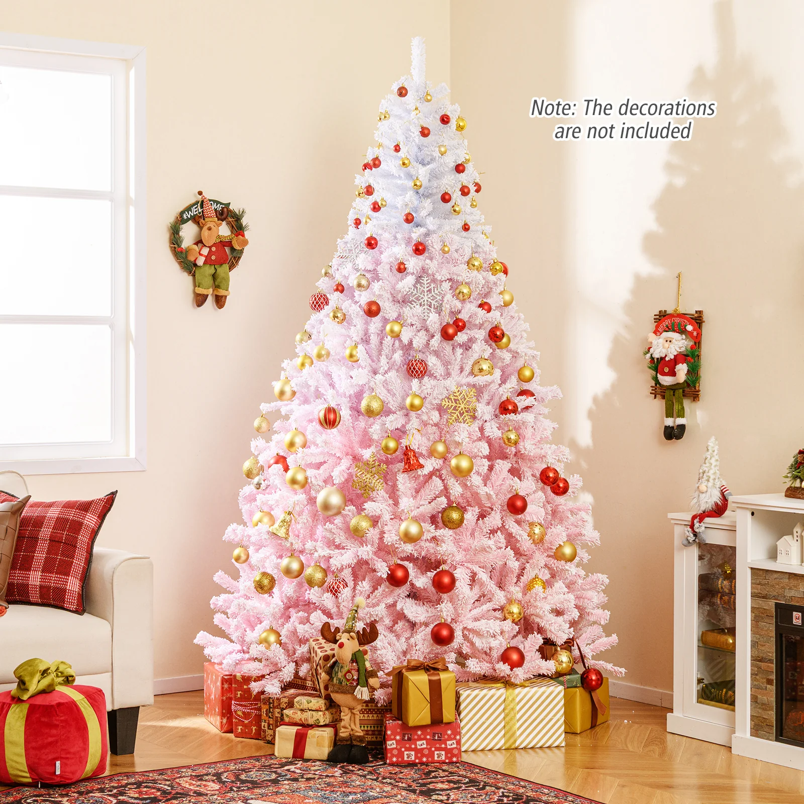 2025 New Artificial Christmas Tree with Folding Metal Stand and 456 Branch Tips-8 FT, Pink - Image 2