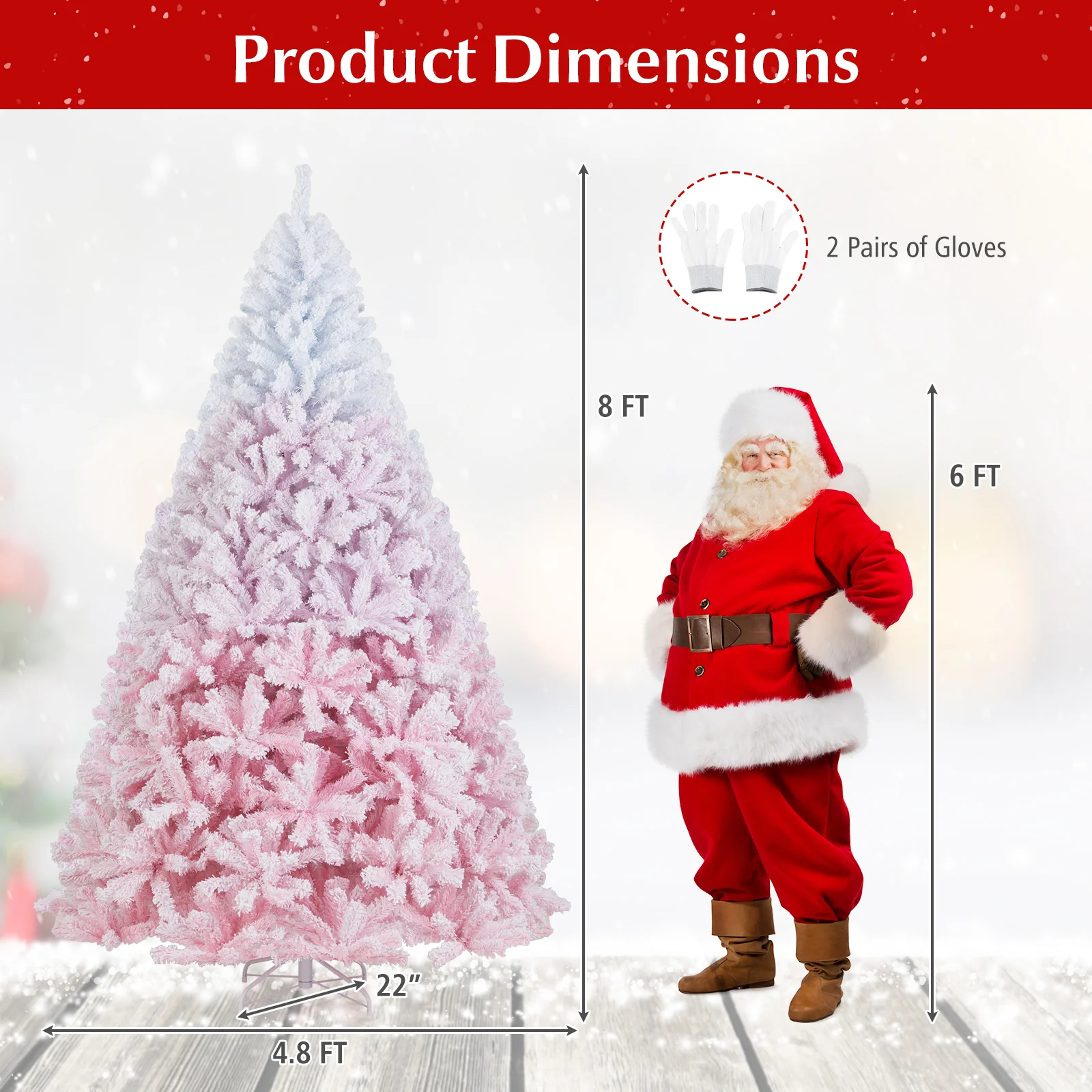 2025 New Artificial Christmas Tree with Folding Metal Stand and 456 Branch Tips-8 FT, Pink - Image 5