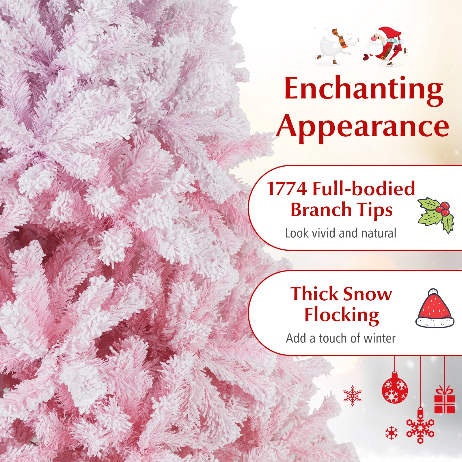 2025 New Artificial Christmas Tree with Folding Metal Stand and 456 Branch Tips-8 FT, Pink - Image 9