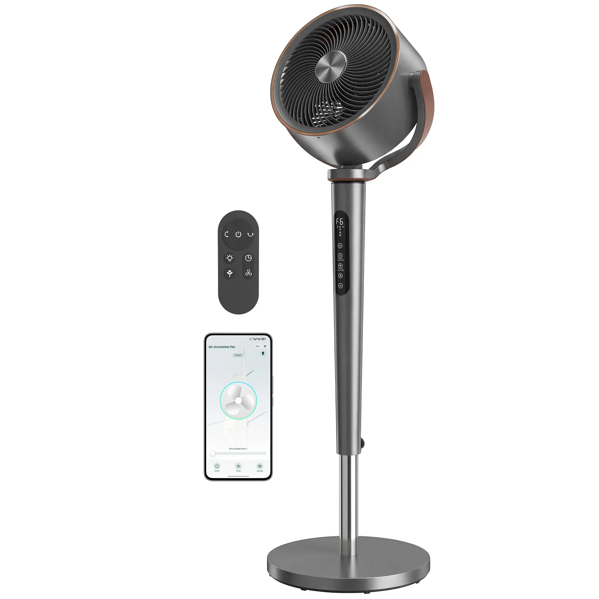 20dB Silent Standing Fan, Oscillating Fan with 12 Speeds, LED Light, WiFi &; Remote Control, 12H Timer