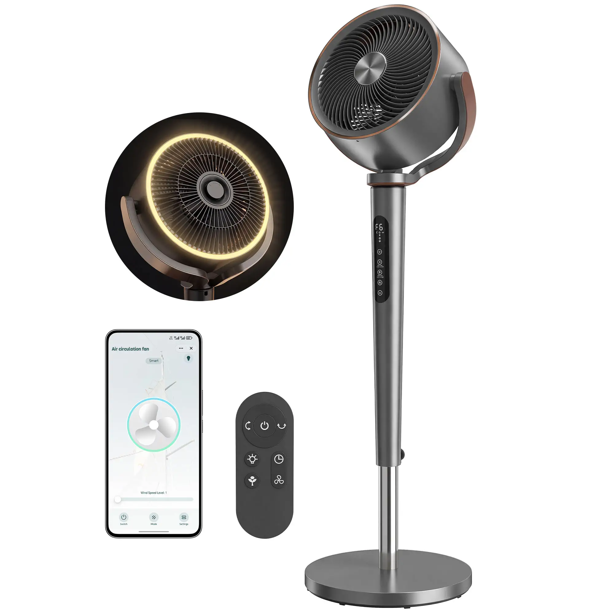 20dB Silent Standing Fan, Oscillating Fan with 12 Speeds, LED Light, WiFi &; Remote Control, 12H Timer - Image 11
