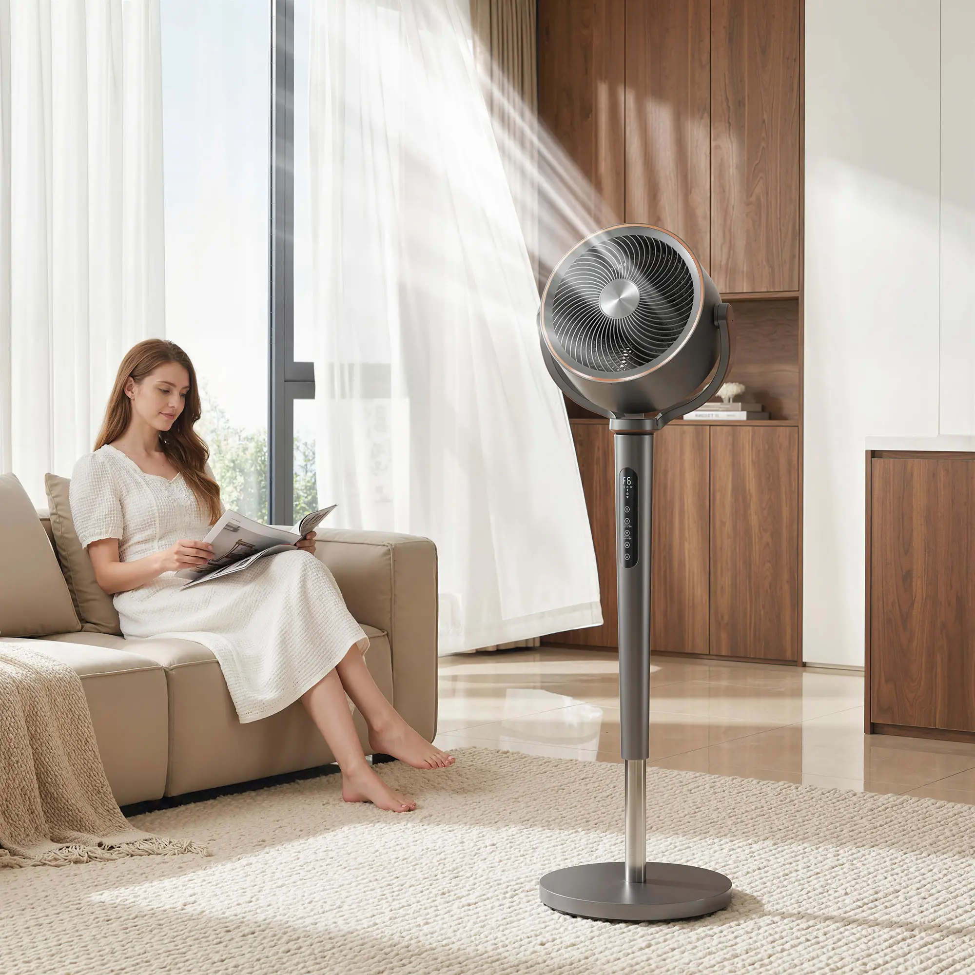 20dB Silent Standing Fan, Oscillating Fan with 12 Speeds, LED Light, WiFi &; Remote Control, 12H Timer - Image 2