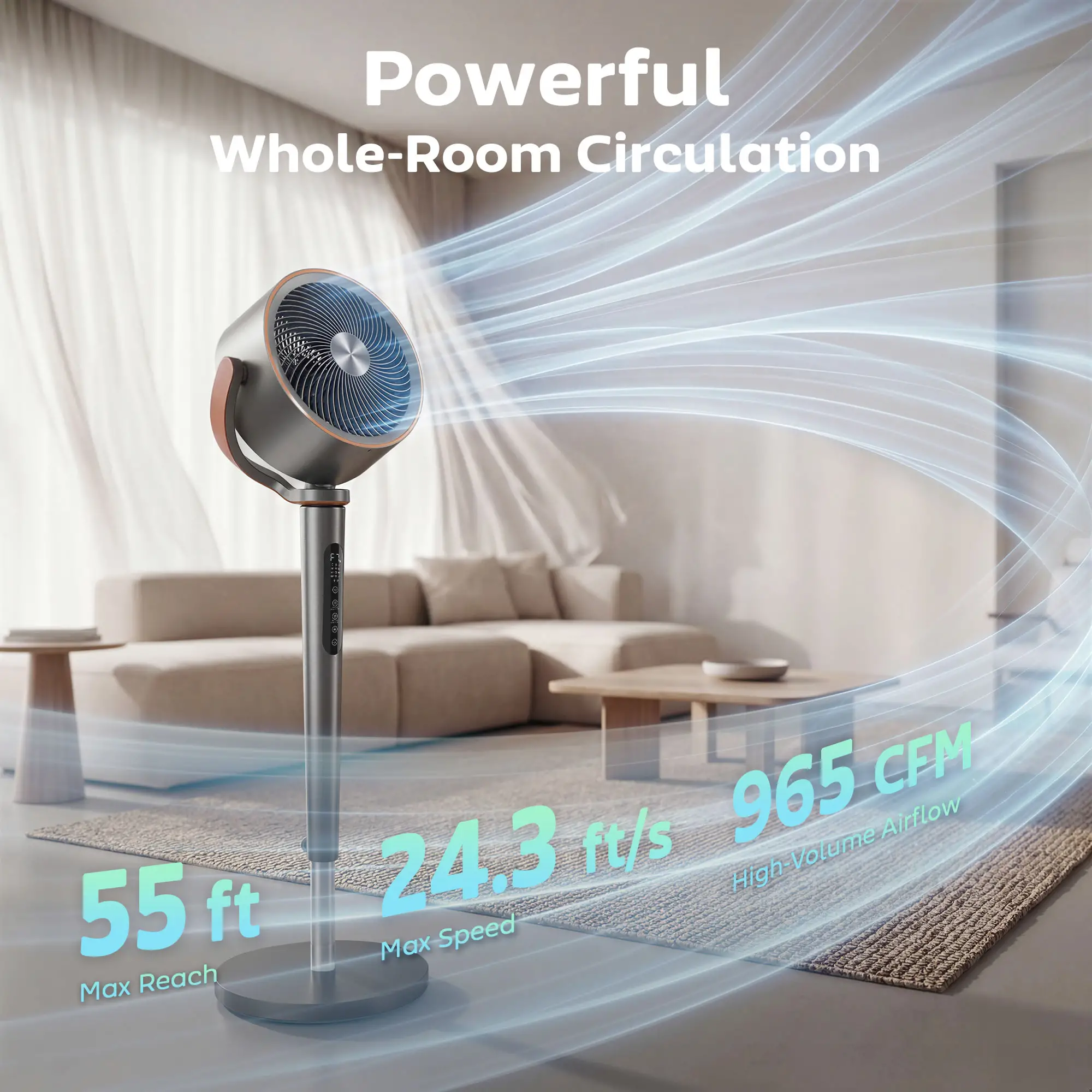 20dB Silent Standing Fan, Oscillating Fan with 12 Speeds, LED Light, WiFi &; Remote Control, 12H Timer - Image 4