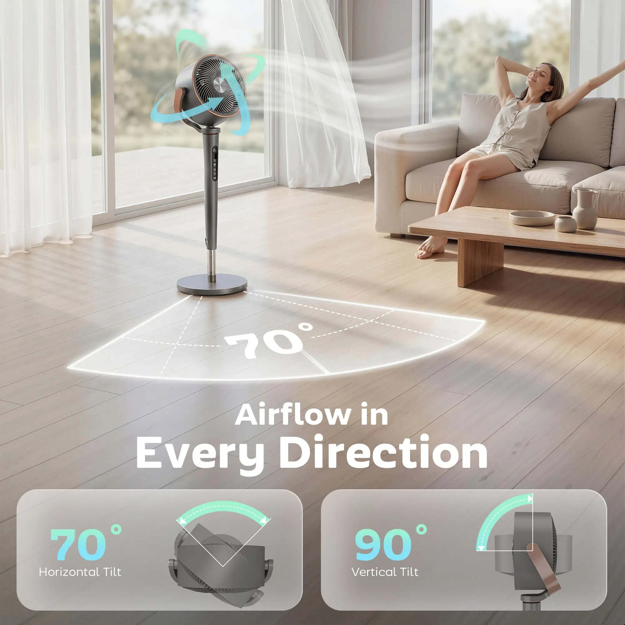 20dB Silent Standing Fan, Oscillating Fan with 12 Speeds, LED Light, WiFi &; Remote Control, 12H Timer - Image 7