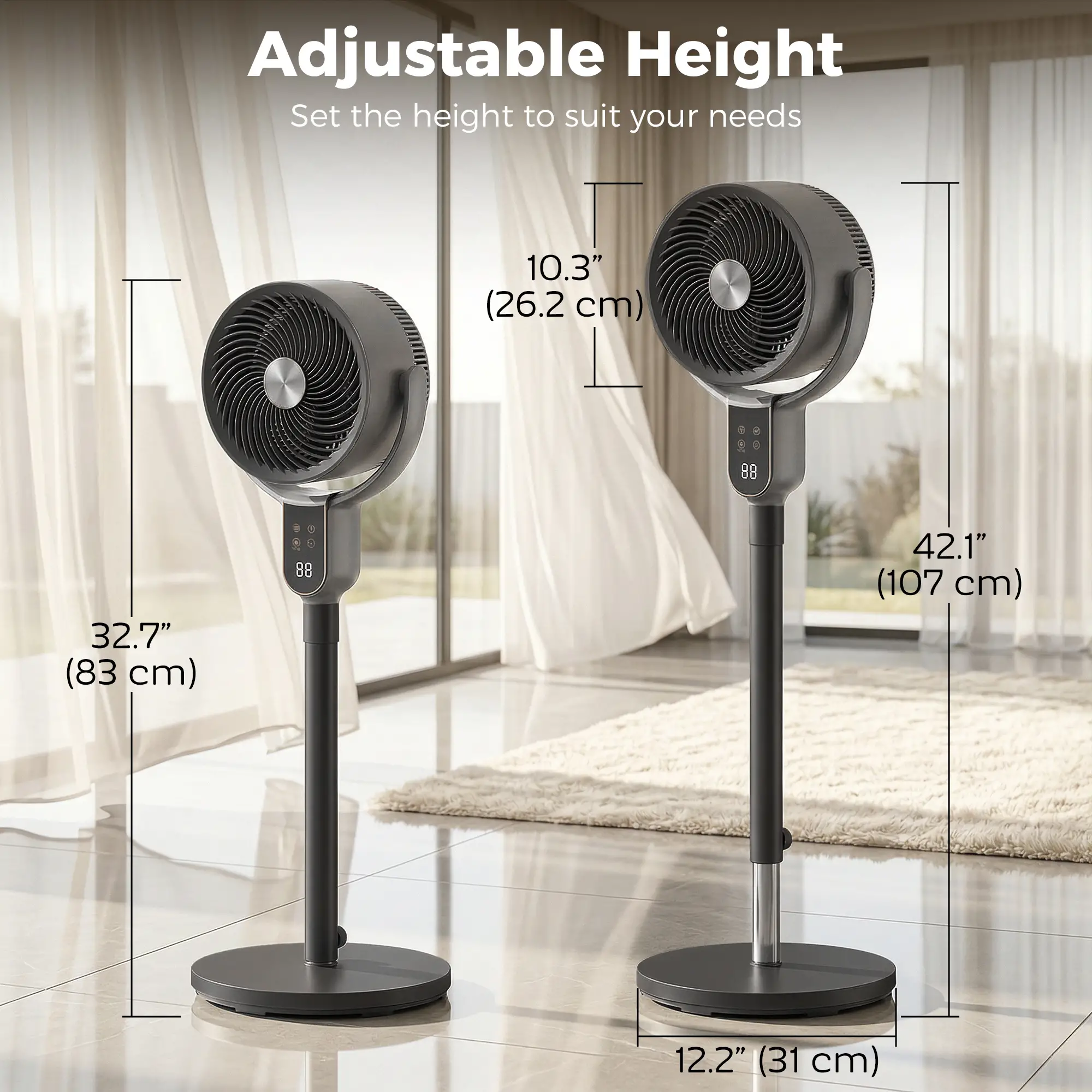 20dB Standing Fan for Bedroom, 70°+90° Auto Oscillating Fan with 8 Speeds, Remote Control, 12H Timer, Adjustable Height - Image 3