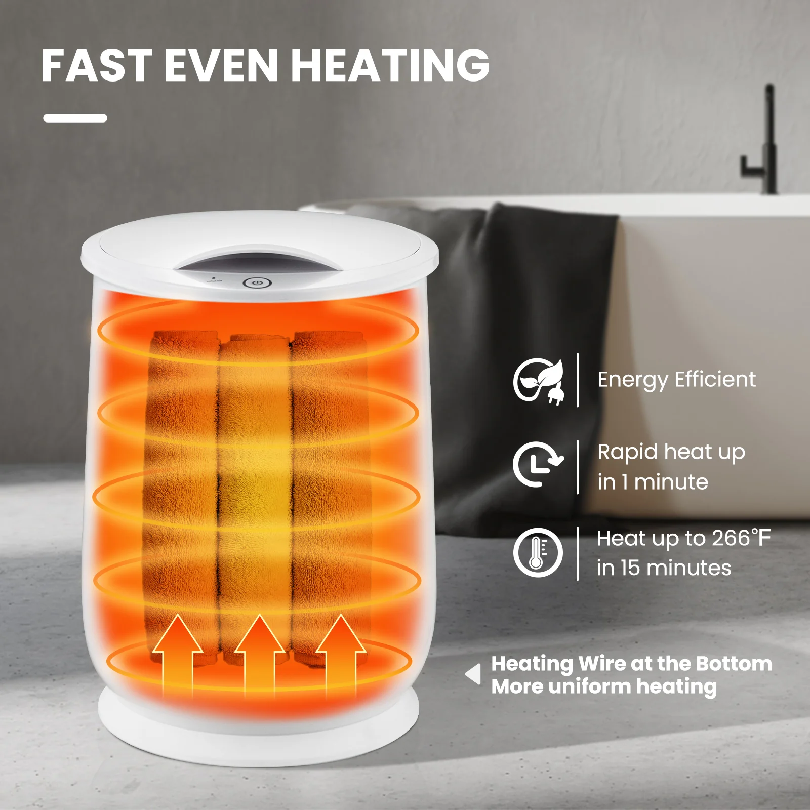 20L Bathroom Towel Warmer, Auto Shut Off, White - Image 4