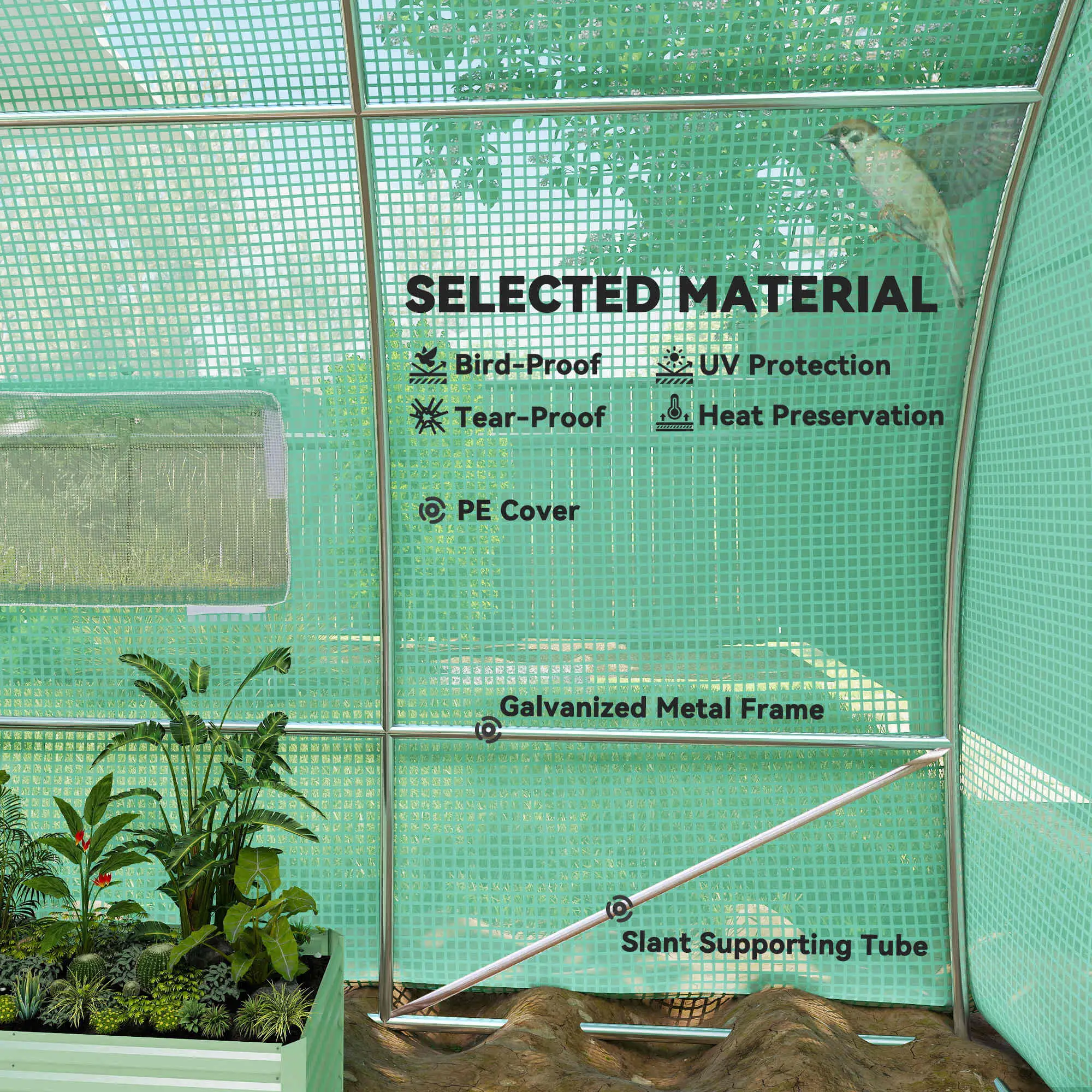 20x10x6.6ft Heavy Duty Walk-in Greenhouse, PE Cover, Green - Image 4