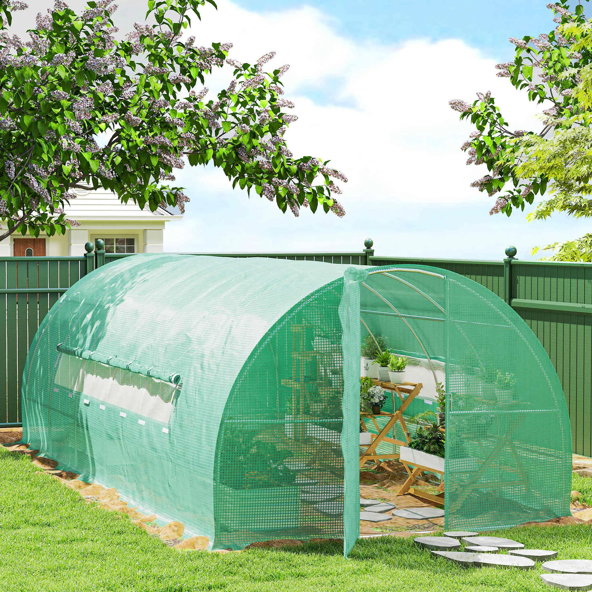 20x10x6.6ft Heavy Duty Walk-in Greenhouse, PE Cover, Green - Image 8