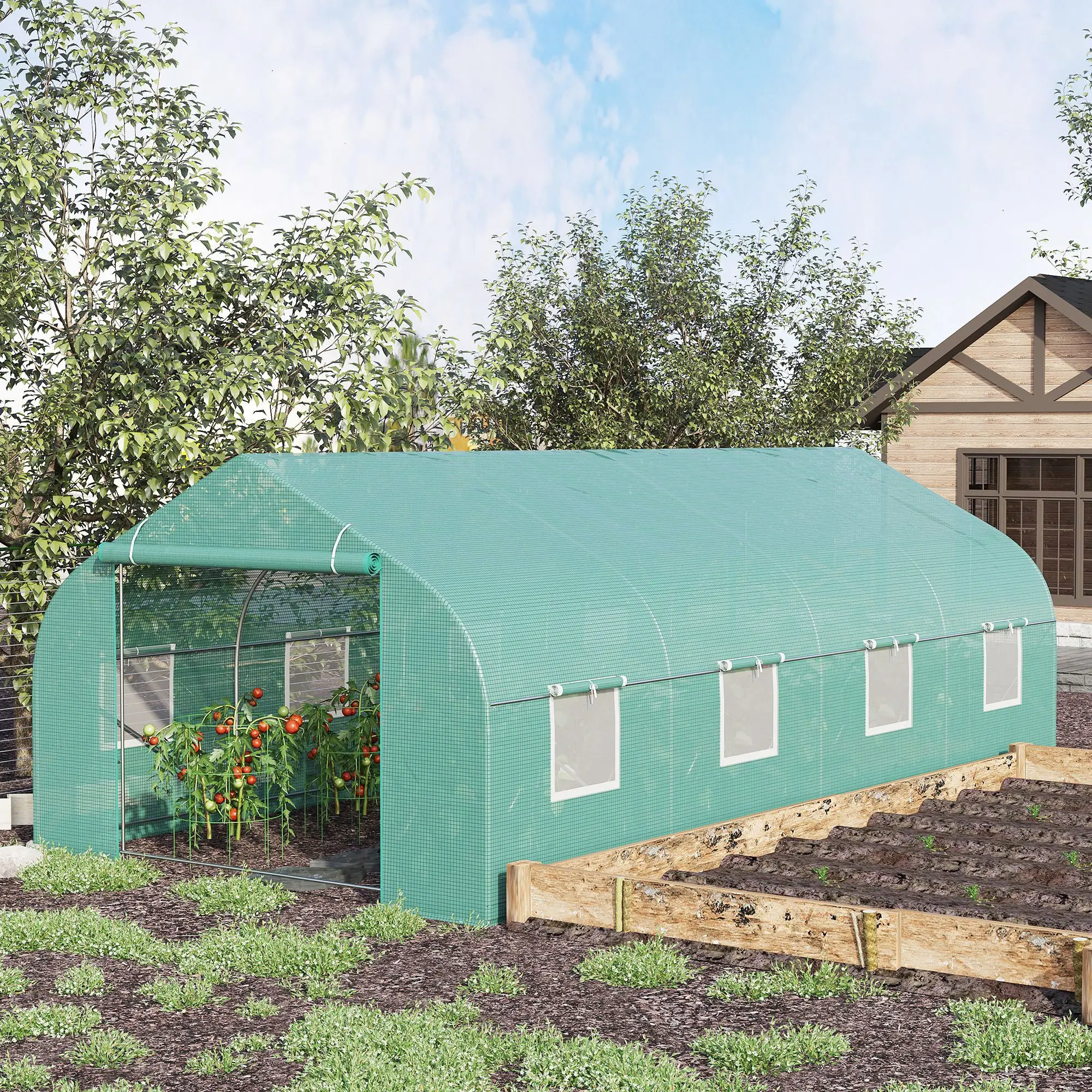 20x10x7ft Walk-in Greenhouse, Outdoor Plant Growth Shed, Green - Image 2