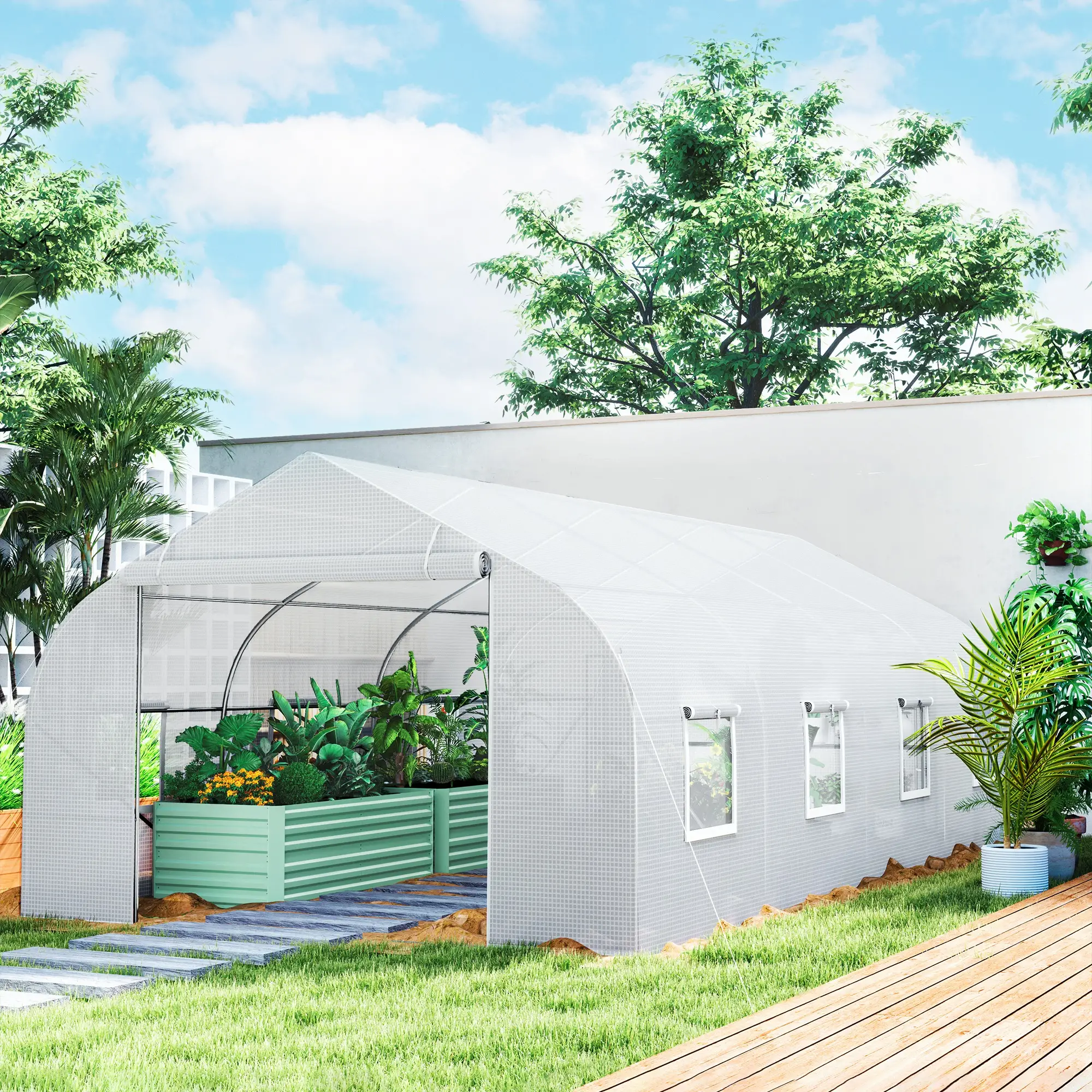 20x10x7ft Walk-In Greenhouse, Plant Growth Tunnel, White - Image 2