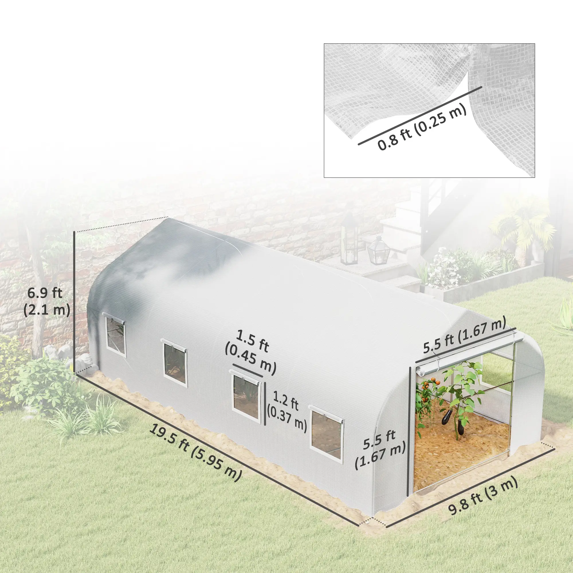 20x10x7ft Walk-In Greenhouse, Plant Growth Tunnel, White - Image 3
