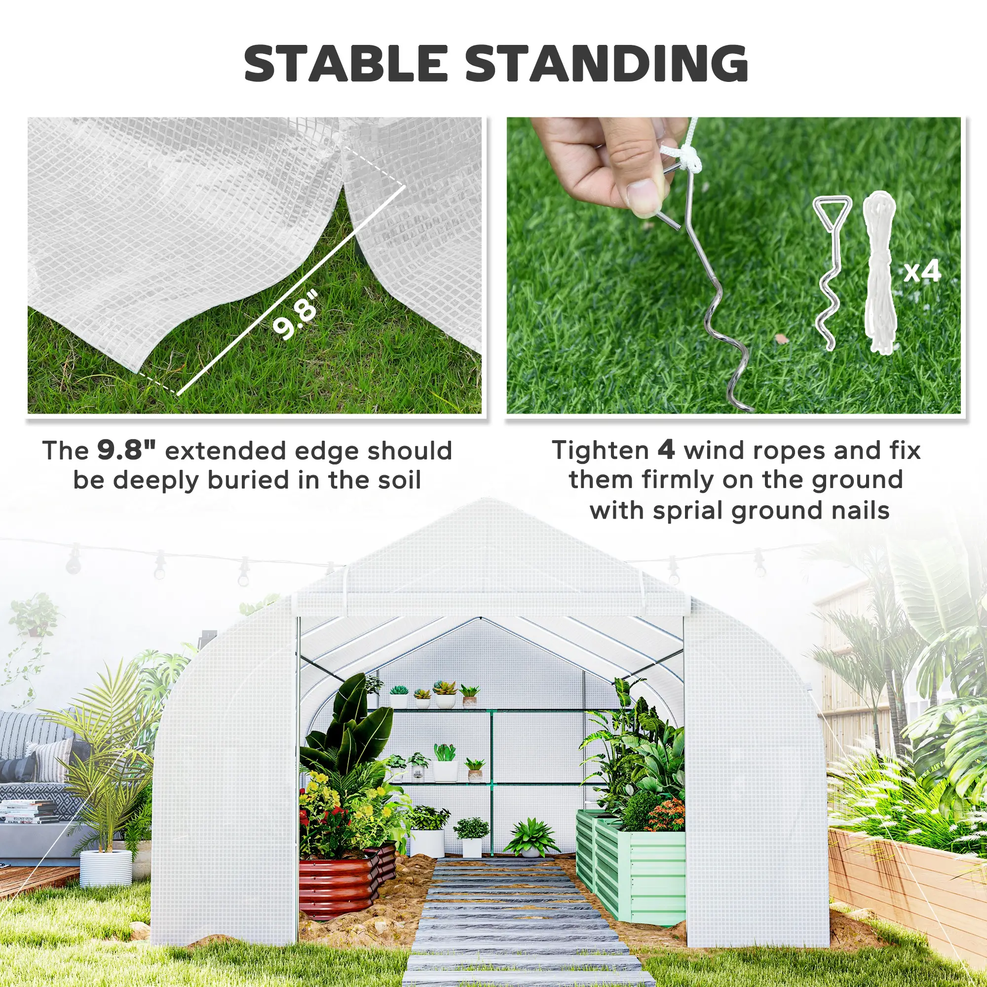 20x10x7ft Walk-In Greenhouse, Plant Growth Tunnel, White - Image 5