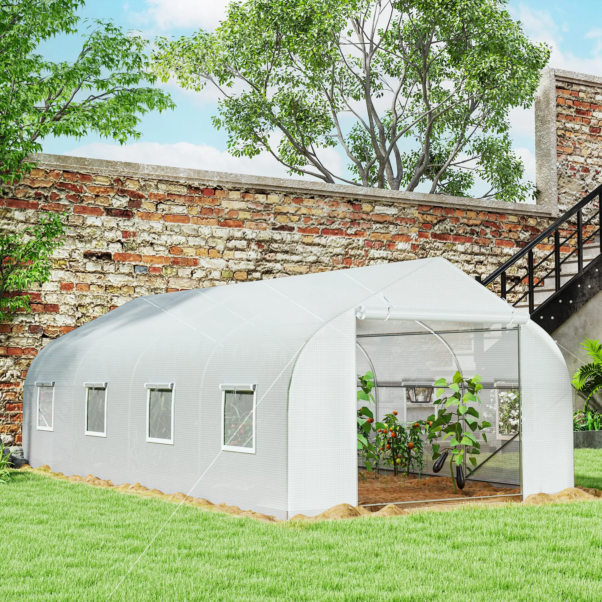20x10x7ft Walk-In Greenhouse, Plant Growth Tunnel, White - Image 8