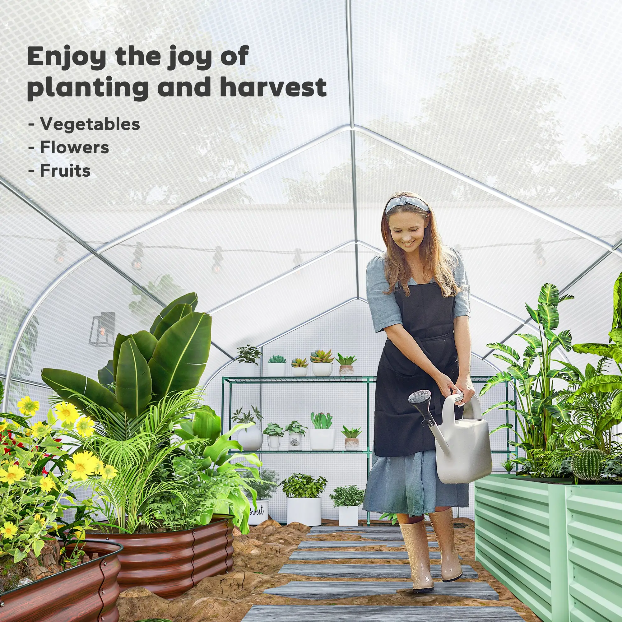 20x10x7ft Walk-In Greenhouse, Plant Growth Tunnel, White - Image 9