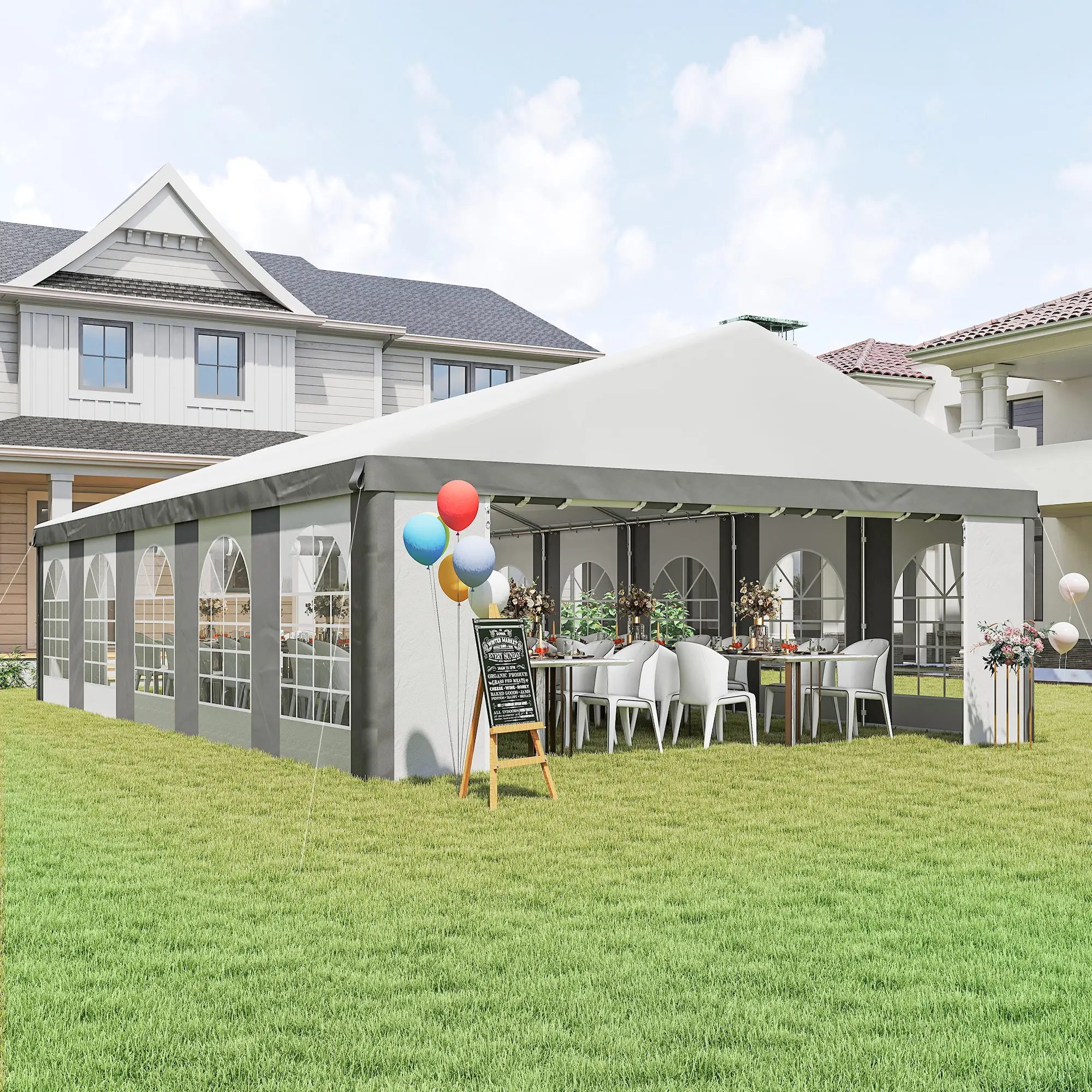 20'x33' Heavy Duty Party Tent, Portable Garage Canopy, Grey - Image 10