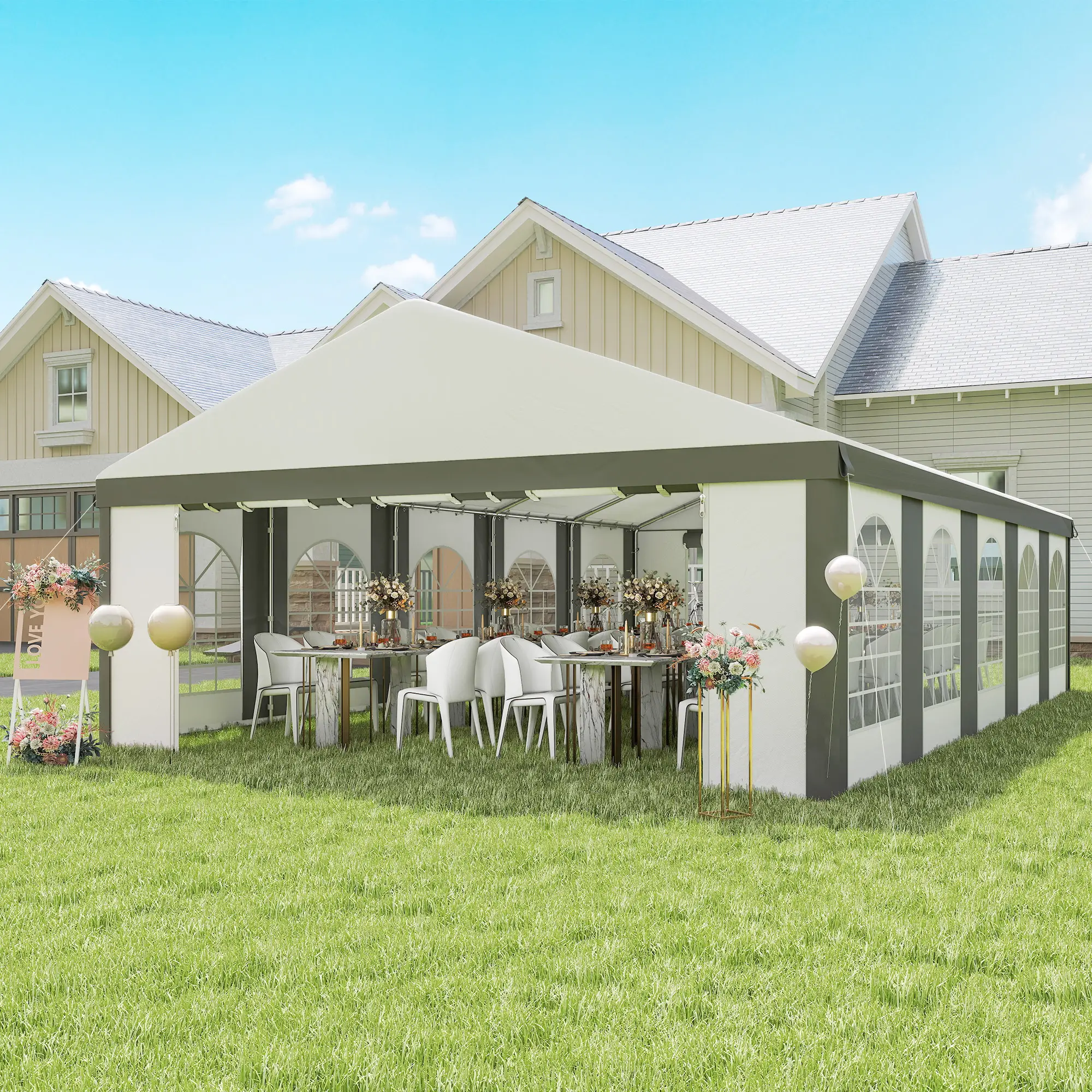 20'x33' Heavy Duty Party Tent, Portable Garage Canopy, Grey - Image 2