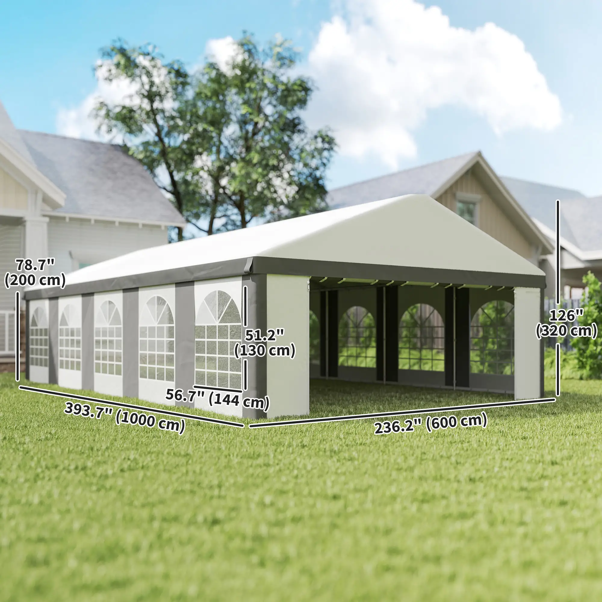 20'x33' Heavy Duty Party Tent, Portable Garage Canopy, Grey - Image 3