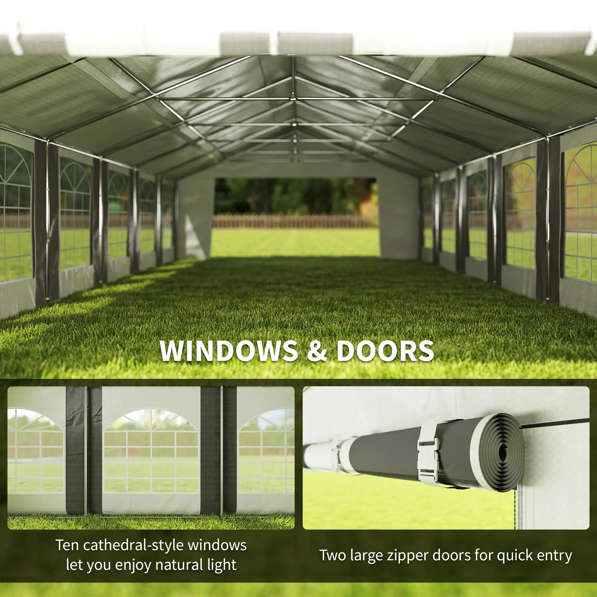 20'x33' Heavy Duty Party Tent, Portable Garage Canopy, Grey - Image 5