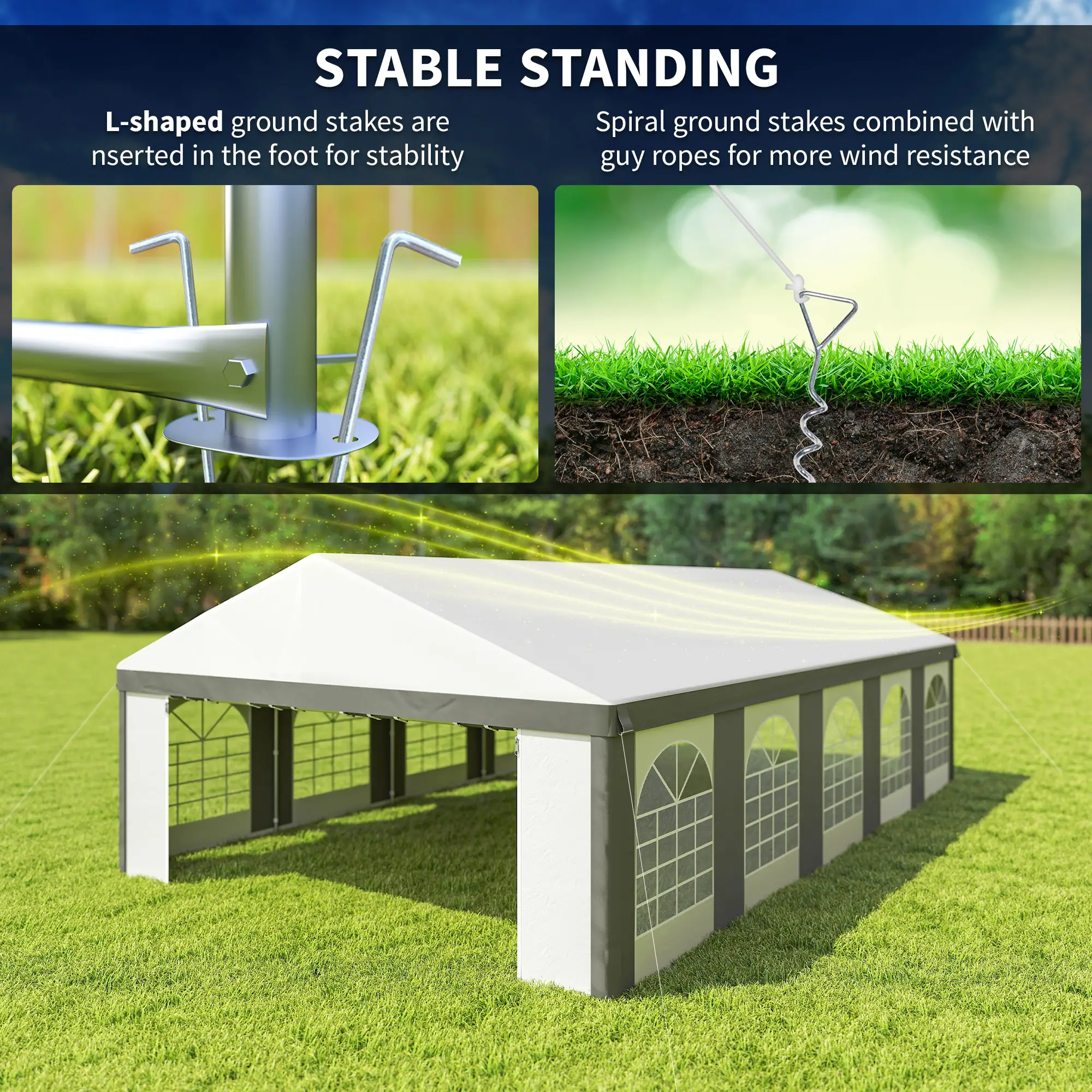 20'x33' Heavy Duty Party Tent, Portable Garage Canopy, Grey - Image 6