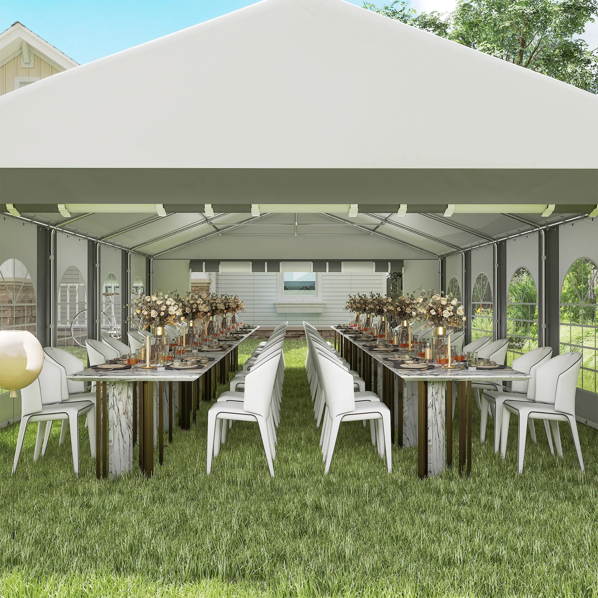 20'x33' Heavy Duty Party Tent, Portable Garage Canopy, Grey - Image 7