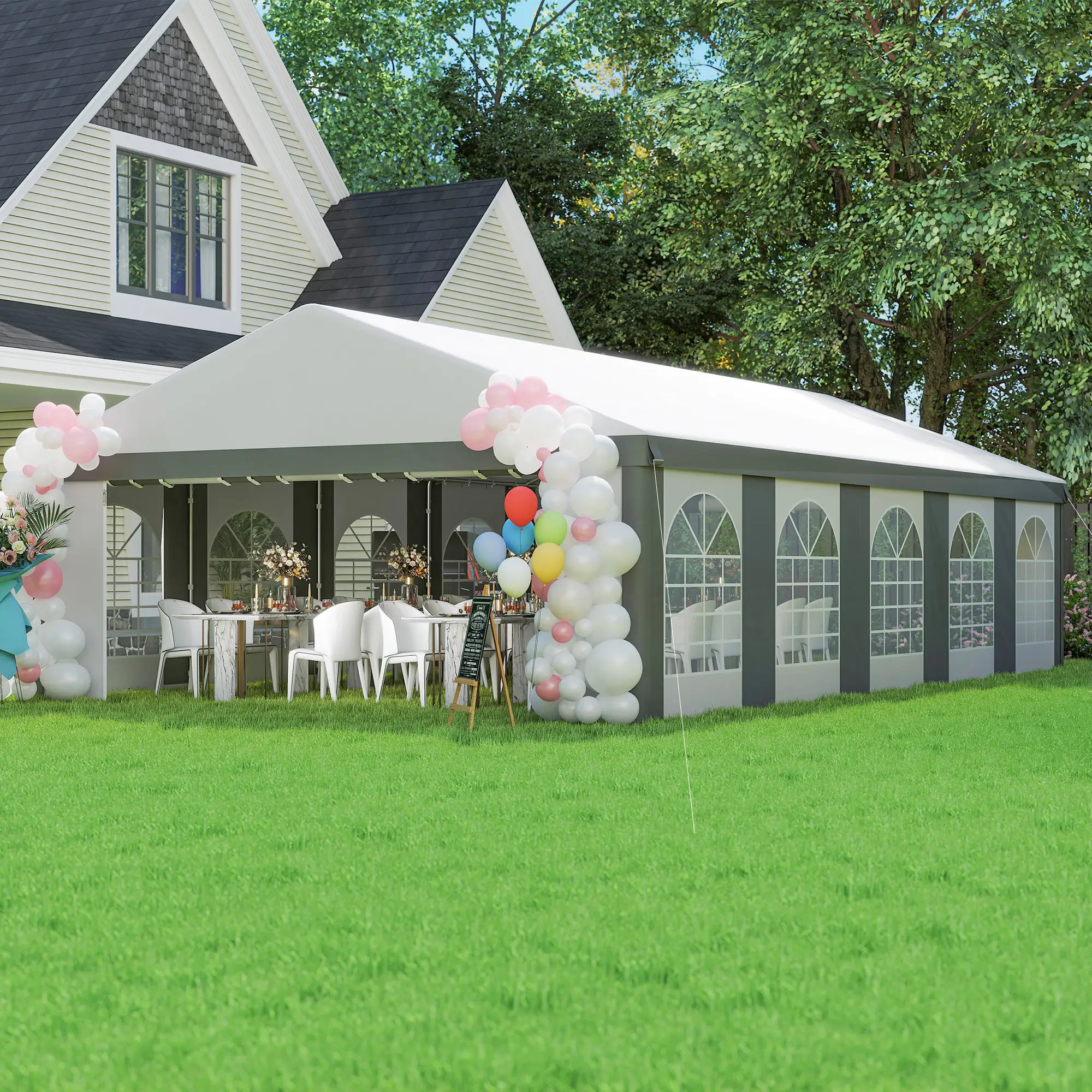 20'x33' Heavy Duty Party Tent, Portable Garage Canopy, Grey - Image 9