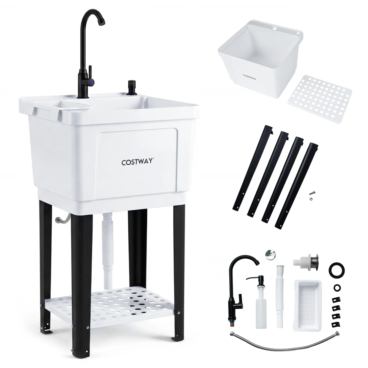 21.1 Gal Utility Sink Laundry Tub With Rotating Faucet, Adjustable Legs - Image 2