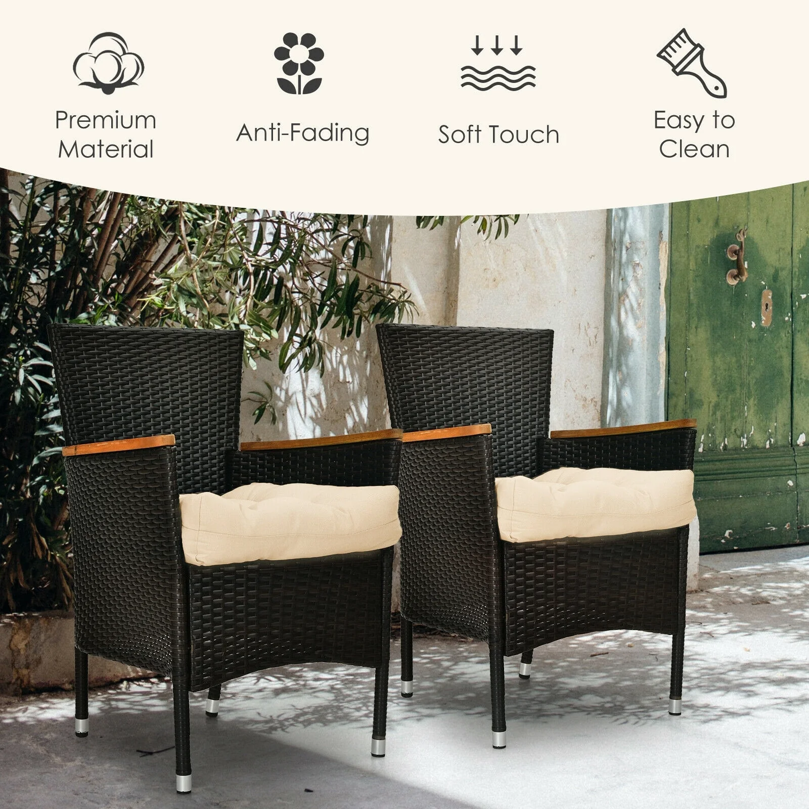 21 Inch x 21 Inch Patio Chair Cushion, Beige - Image 3