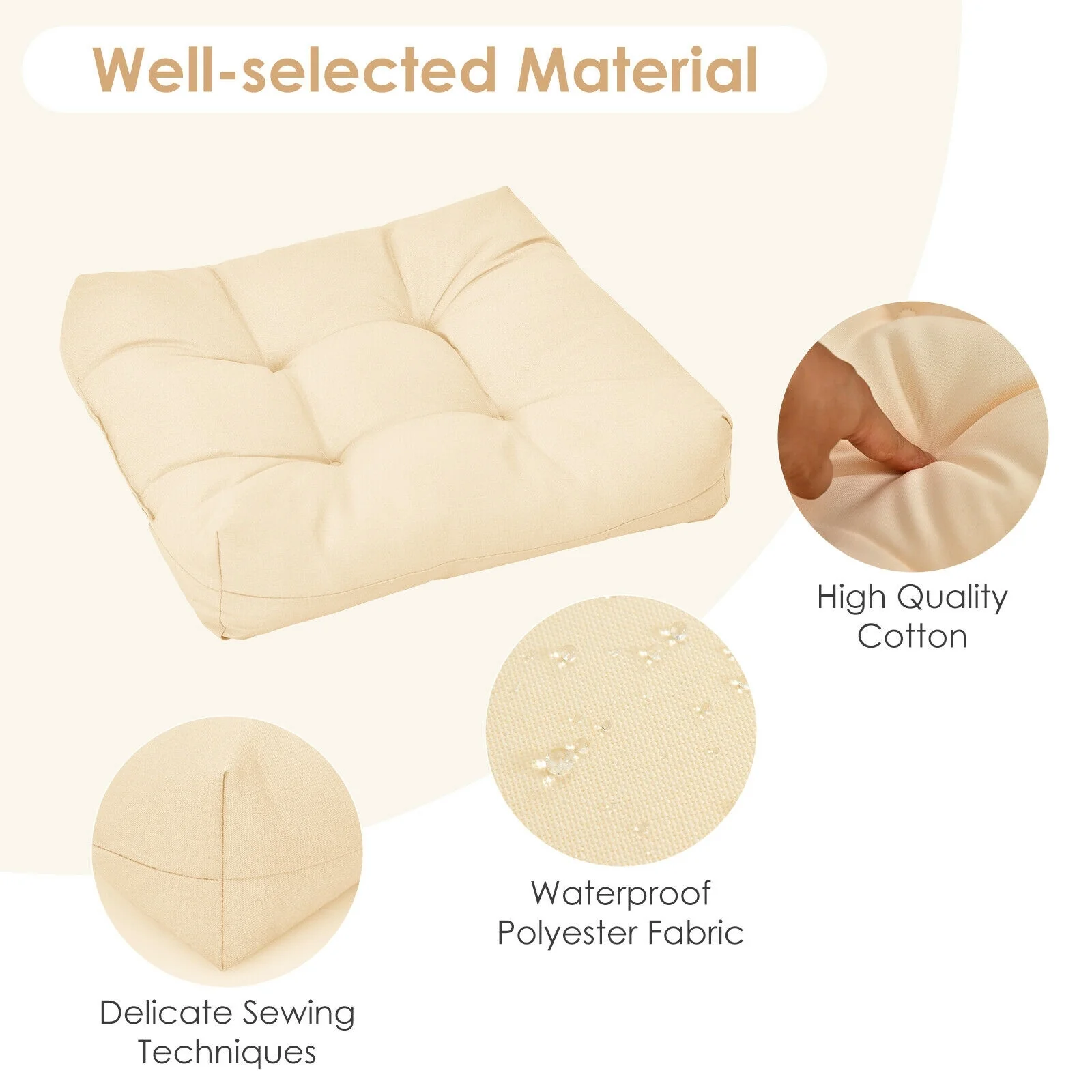 21 Inch x 21 Inch Patio Chair Cushion, Beige - Image 6