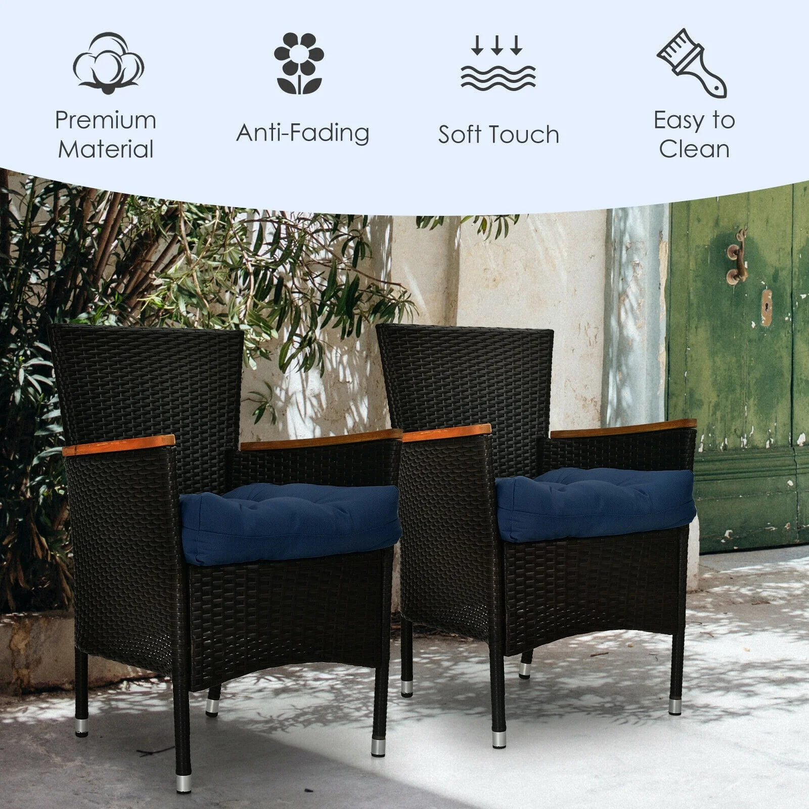 21 Inch x 21 Inch Patio Chair Cushion, Indoor Outdoor, Navy - Image 3