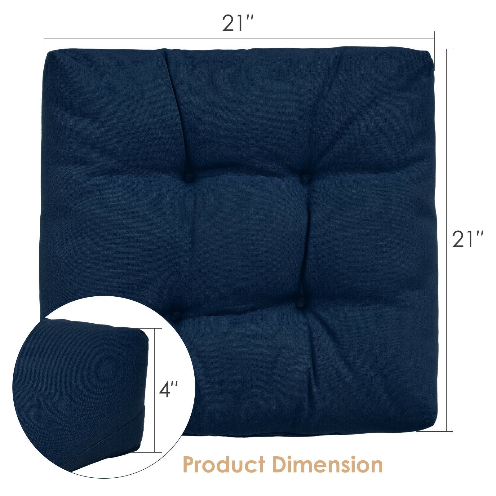 21 Inch x 21 Inch Patio Chair Cushion, Indoor Outdoor, Navy - Image 5