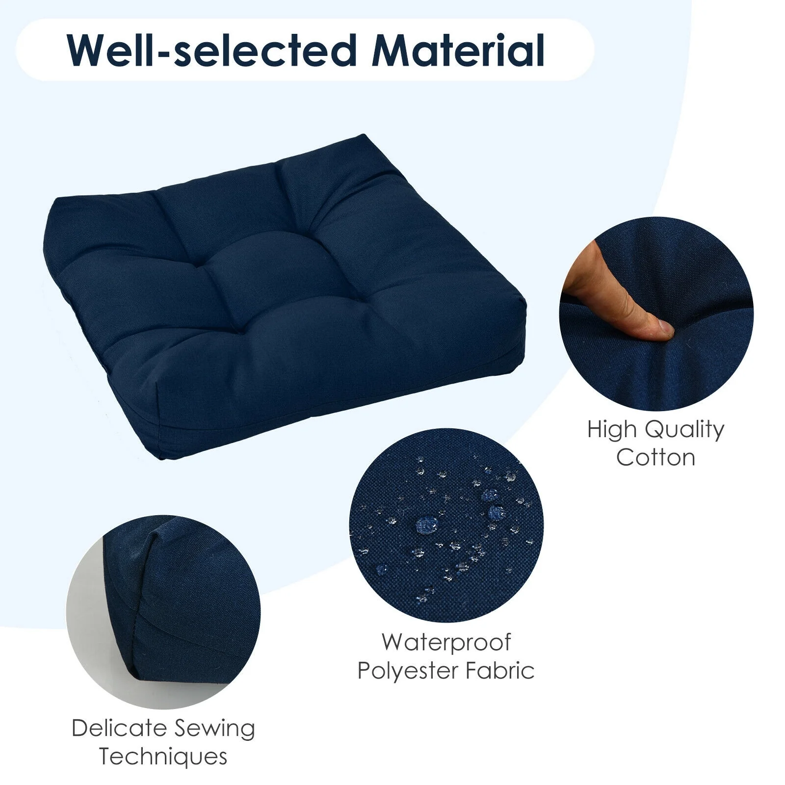 21 Inch x 21 Inch Patio Chair Cushion, Indoor Outdoor, Navy - Image 6