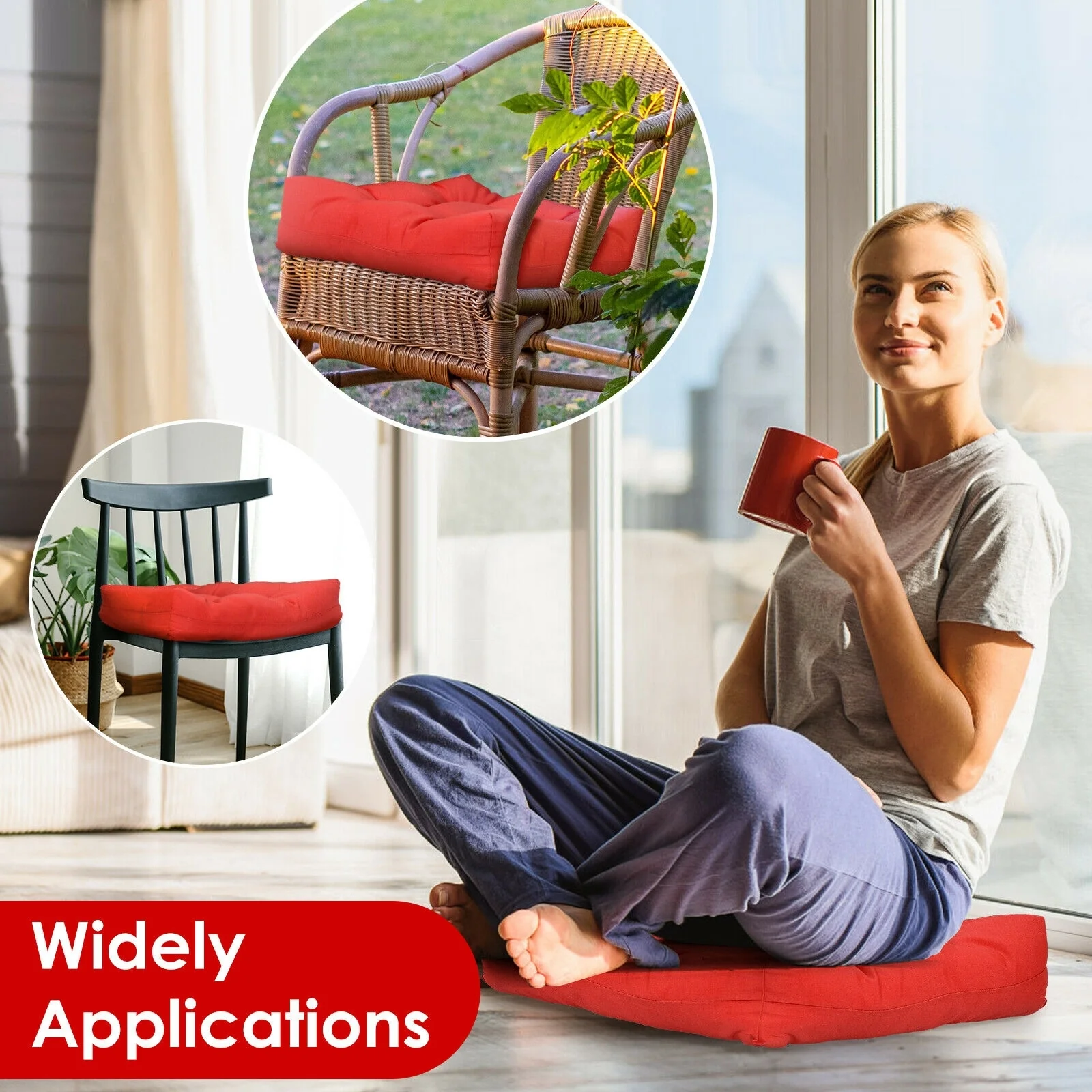 21 Inch x 21 Inch Patio Chair Cushion, Indoor Outdoor, Red - Image 3