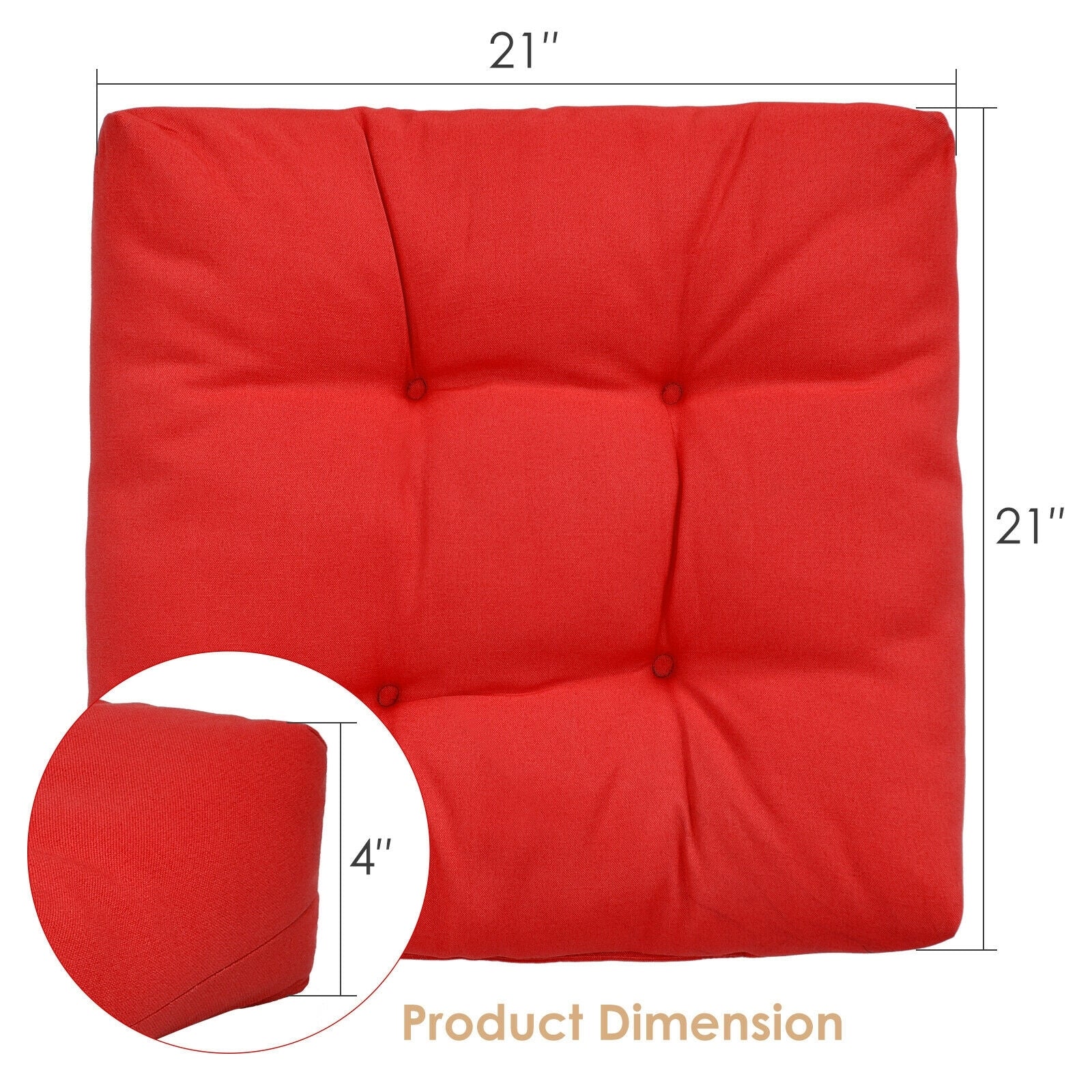 21 Inch x 21 Inch Patio Chair Cushion, Indoor Outdoor, Red - Image 5