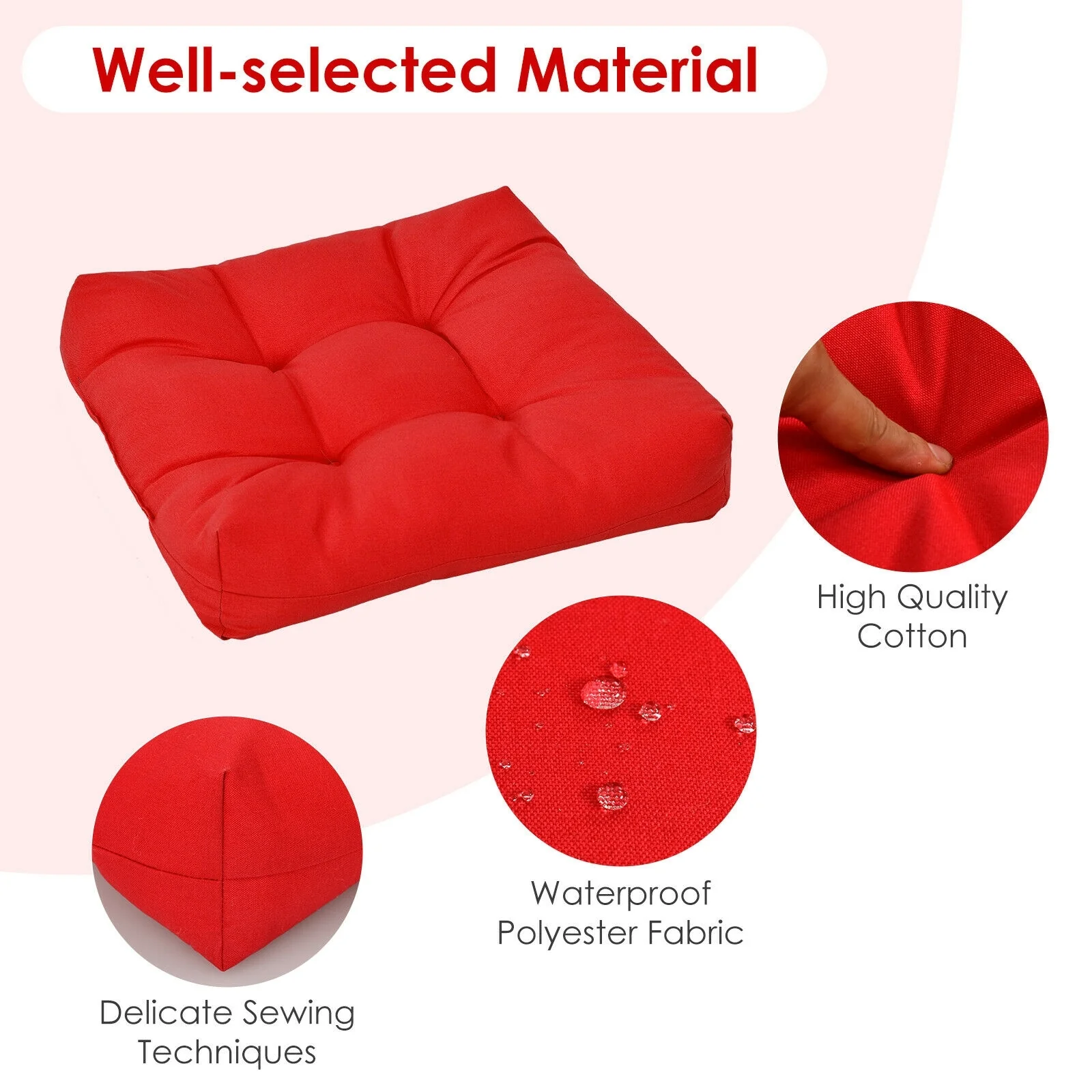 21 Inch x 21 Inch Patio Chair Cushion, Indoor Outdoor, Red - Image 6