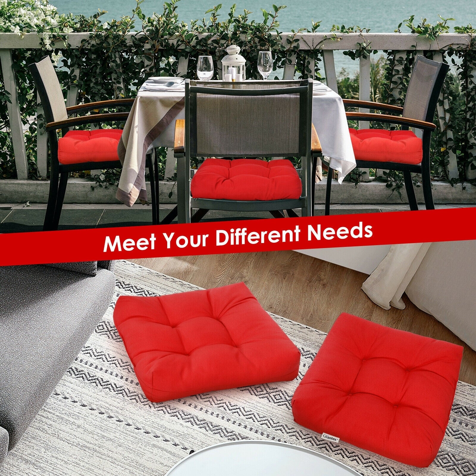 21 Inch x 21 Inch Patio Chair Cushion, Indoor Outdoor, Red - Image 8