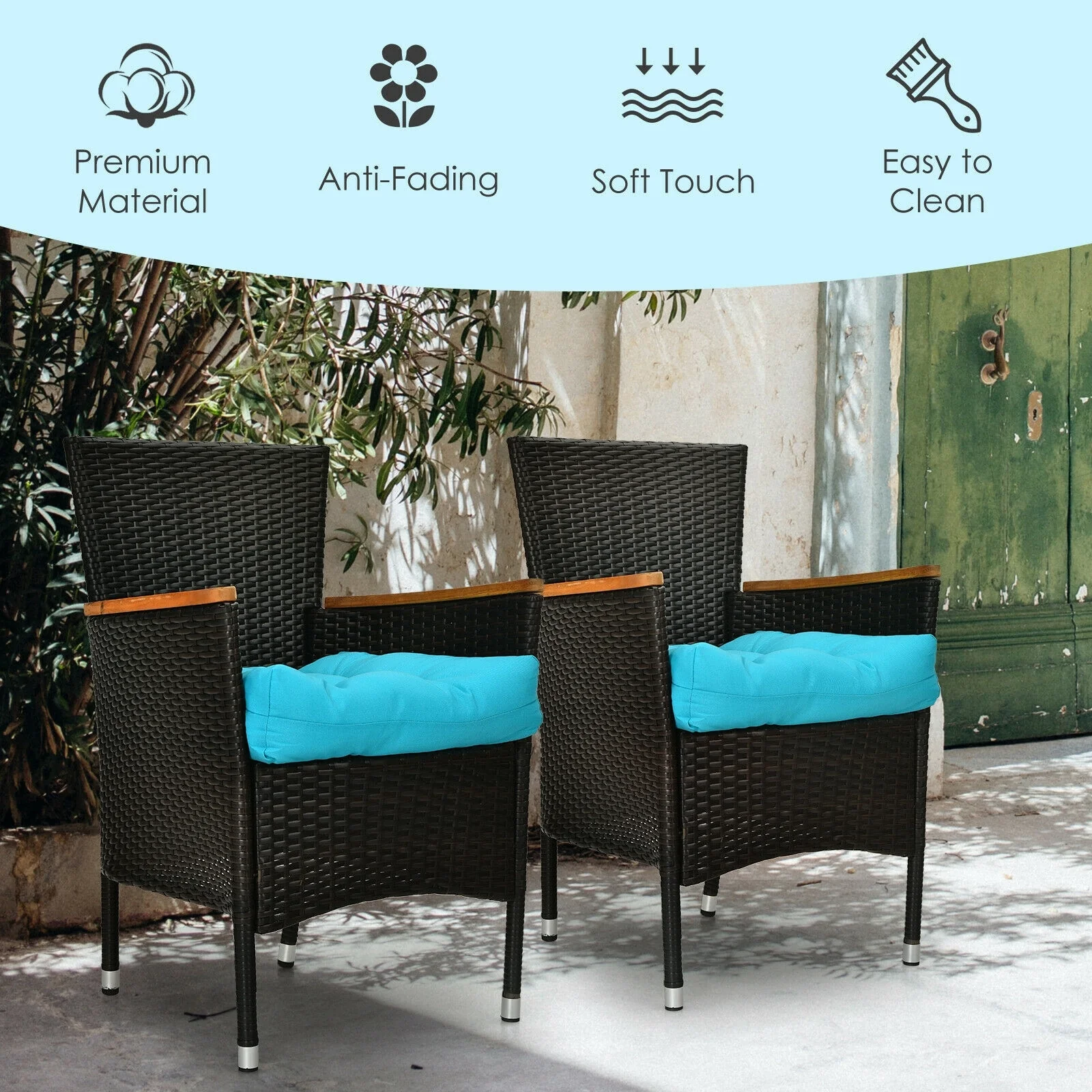 21 Inch x 21 Inch Patio Chair Seat Cushion, Turquoise - Image 7