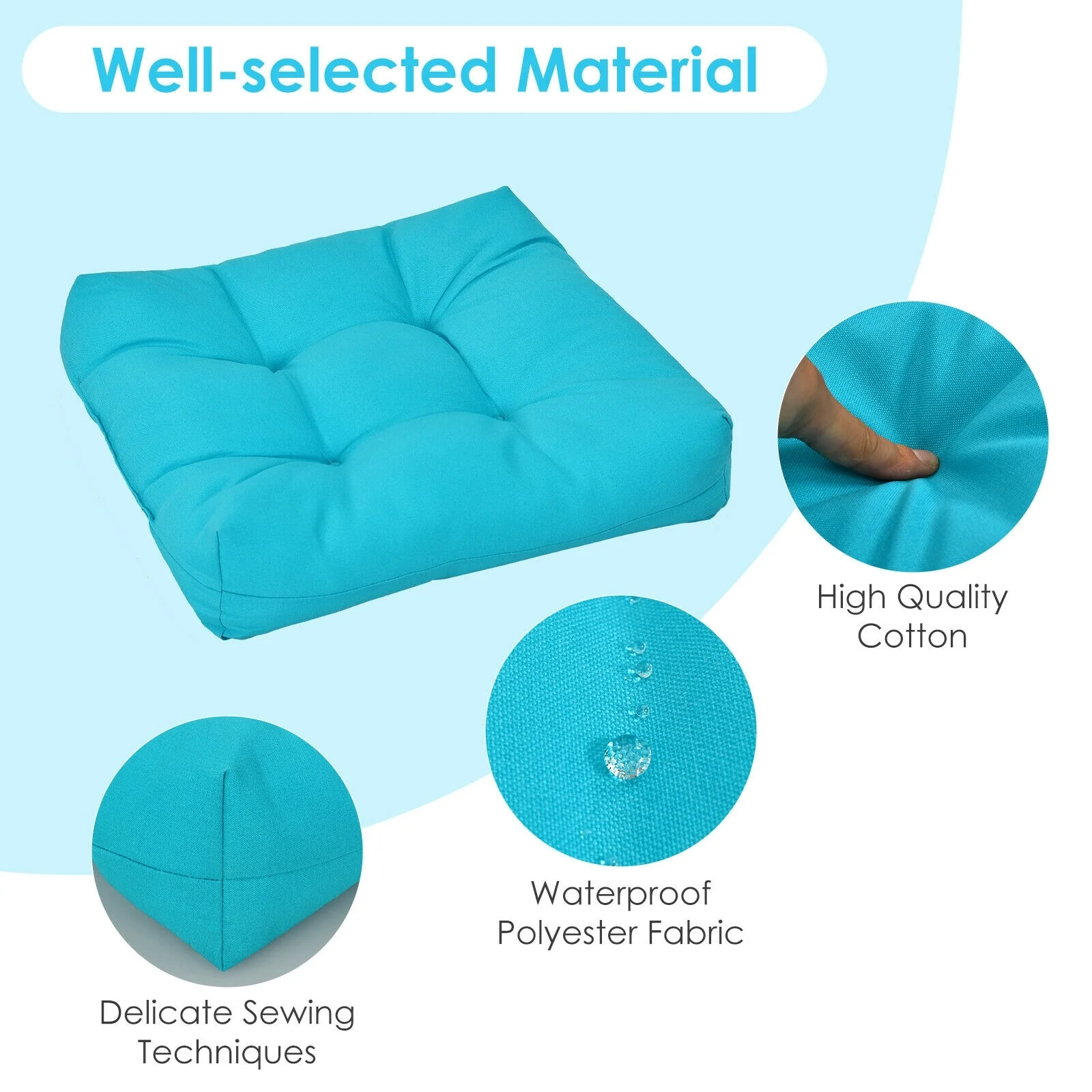 21 Inch x 21 Inch Patio Chair Seat Cushion, Turquoise - Image 8