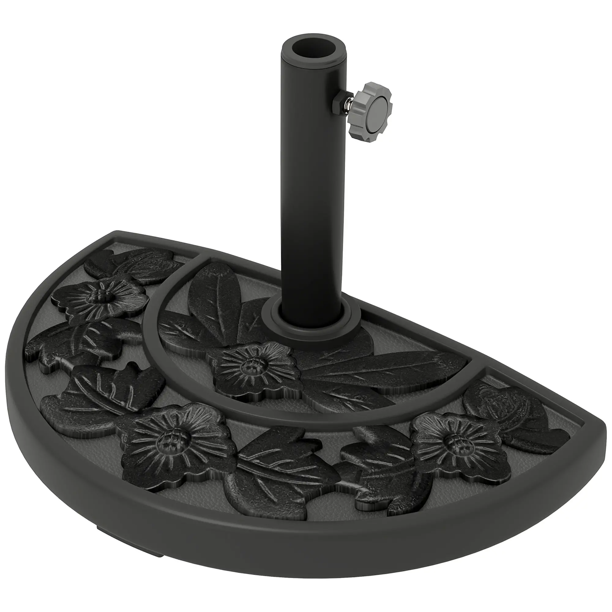 21 lbs Concrete Half Umbrella Base, Flower-Leaf Design, Black