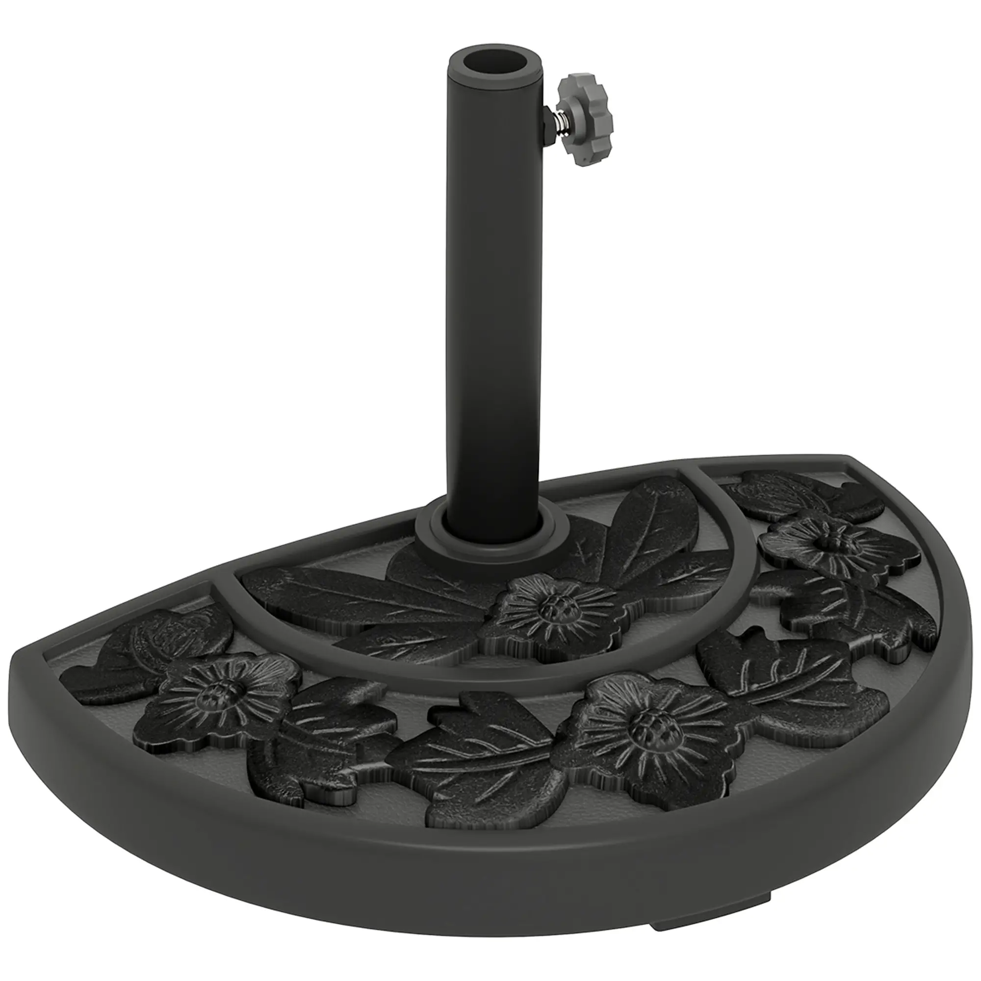 21 lbs Concrete Half Umbrella Base, Flower-Leaf Design, Black - Image 11