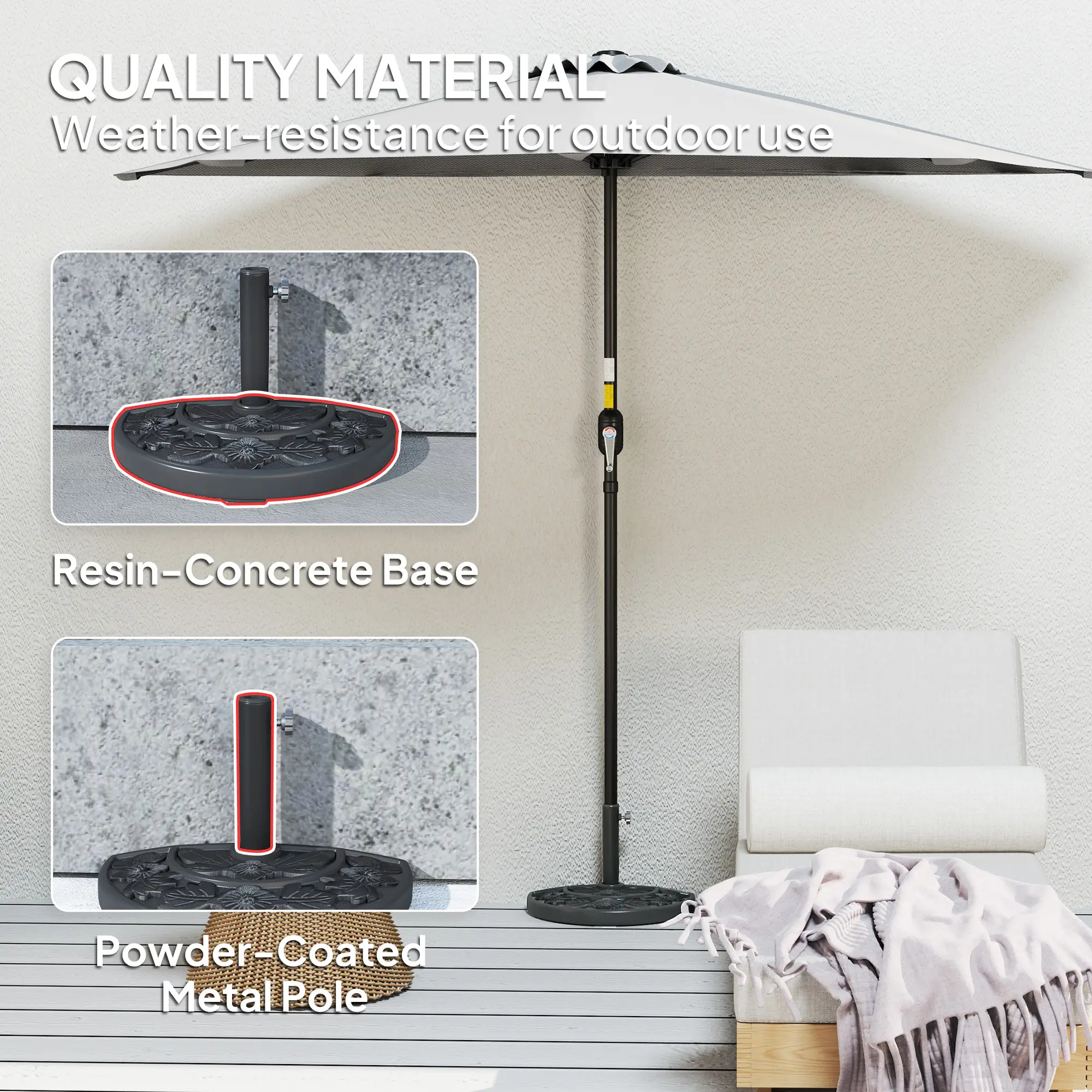 21 lbs Concrete Half Umbrella Base, Flower-Leaf Design, Black - Image 5