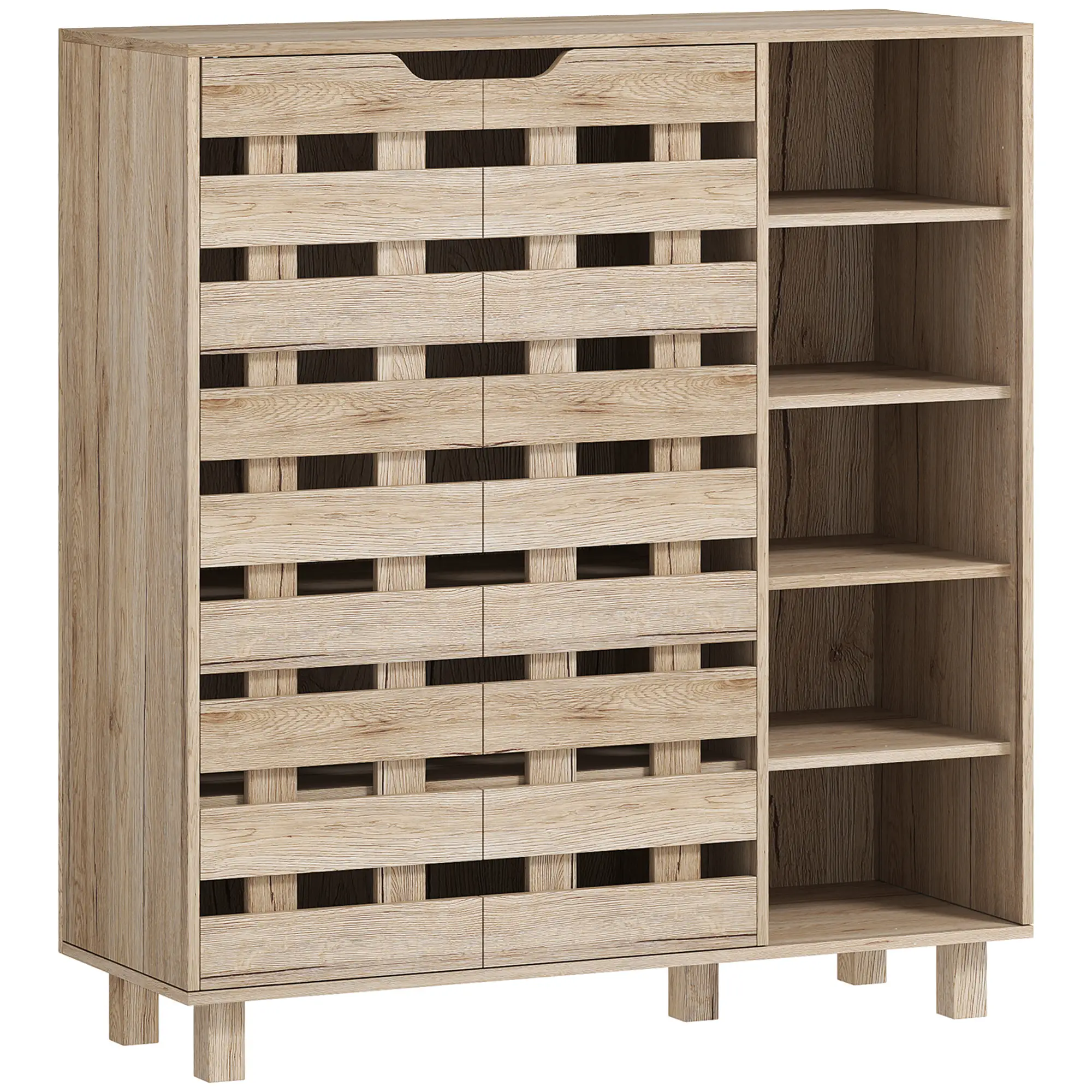 21 Pair Shoe Cabinet, 5-Tier Double Door, 5-Tier Open Shelves, Beige - Image 11