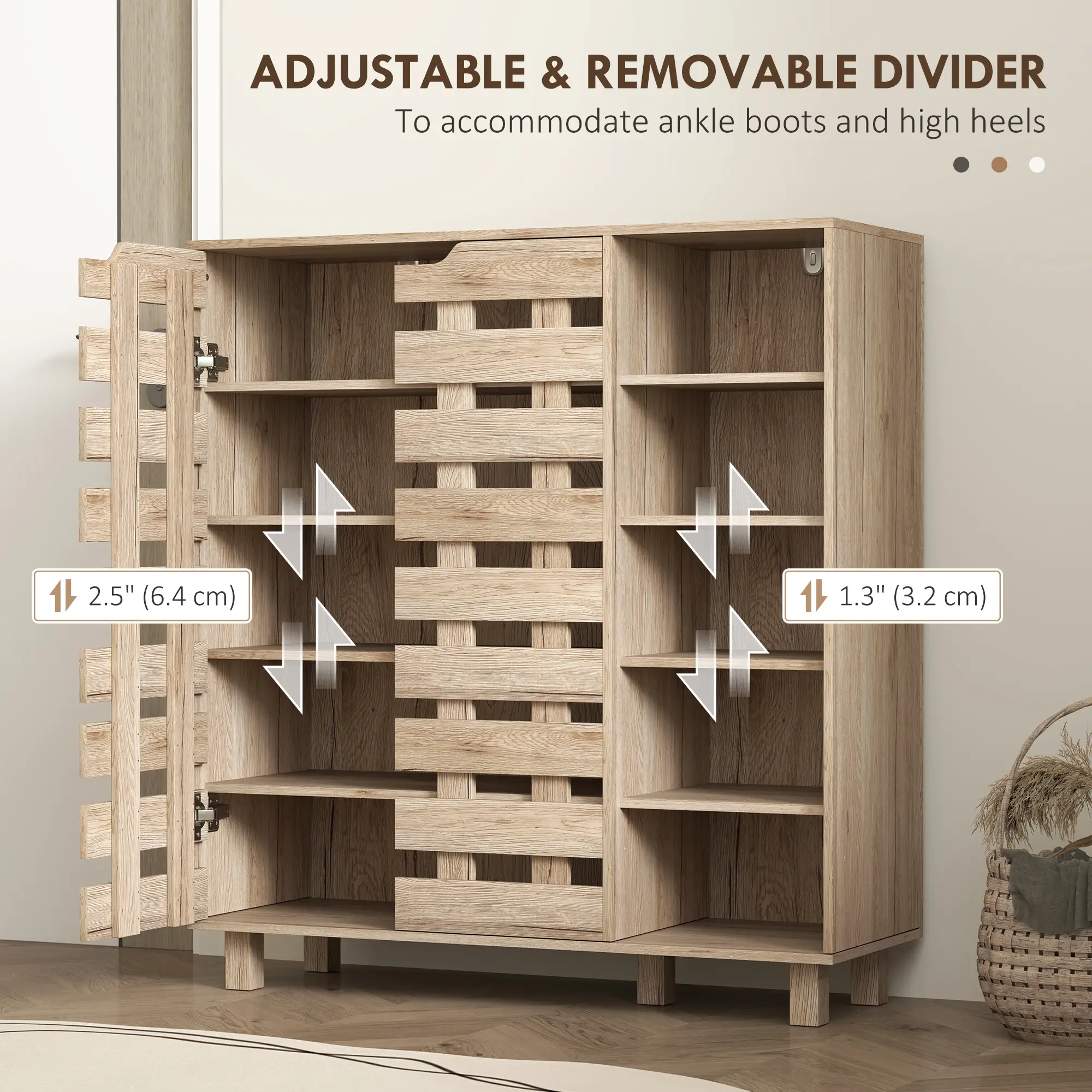 21 Pair Shoe Cabinet, 5-Tier Double Door, 5-Tier Open Shelves, Beige - Image 6