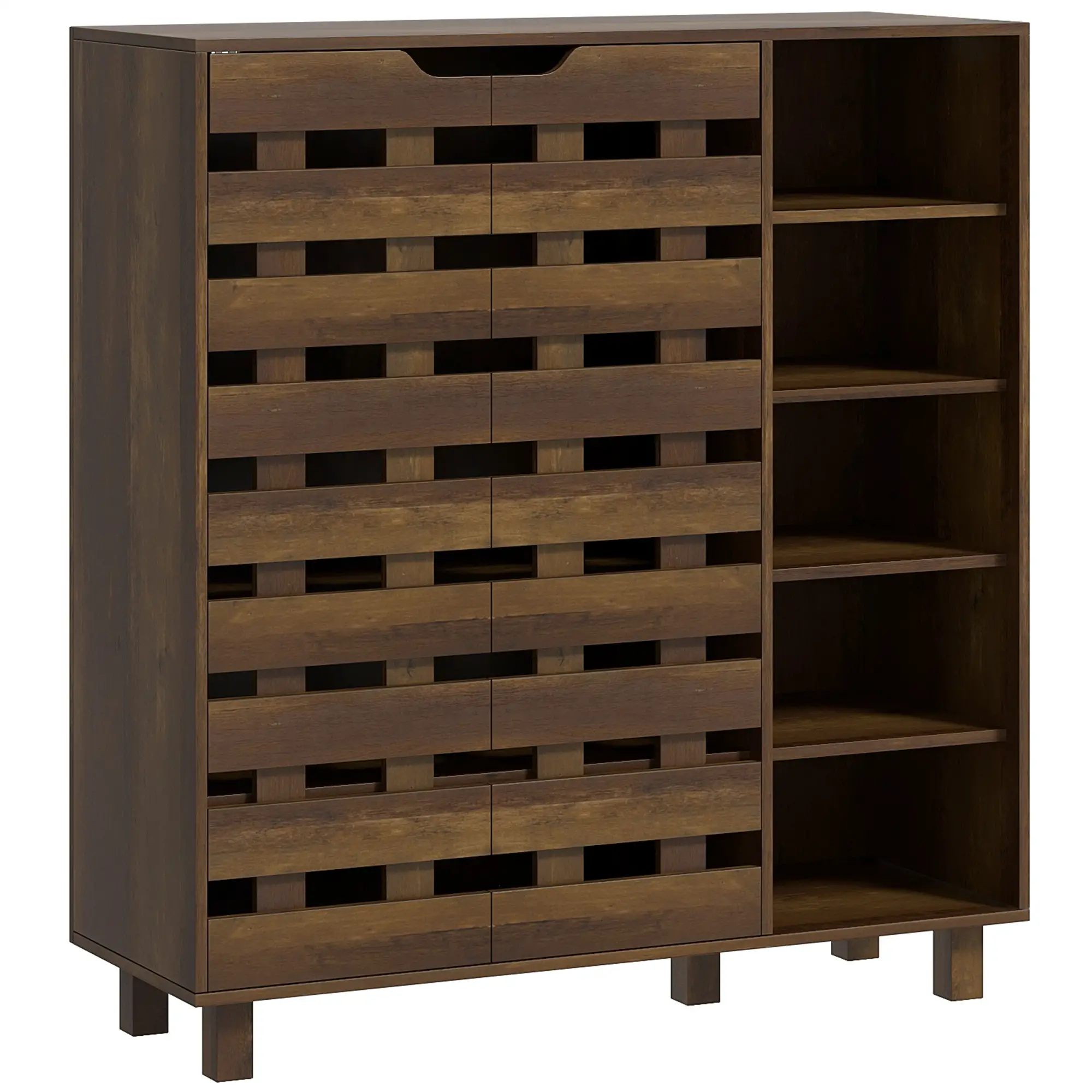 21 Pair Shoe Cabinet, 5-Tier Double Door, 5-Tier Open Shelves, Brown - Image 11