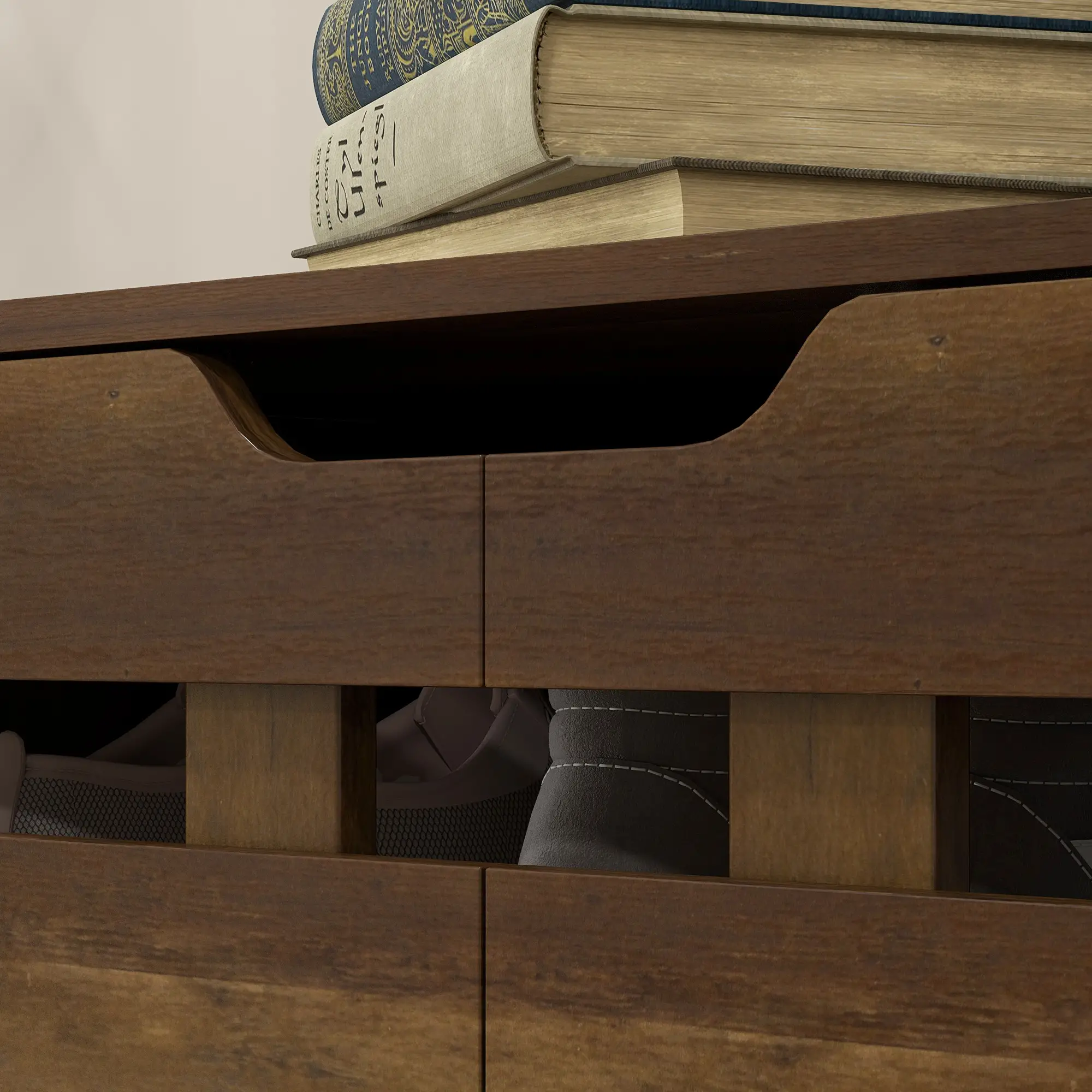 21 Pair Shoe Cabinet, 5-Tier Double Door, 5-Tier Open Shelves, Brown - Image 9