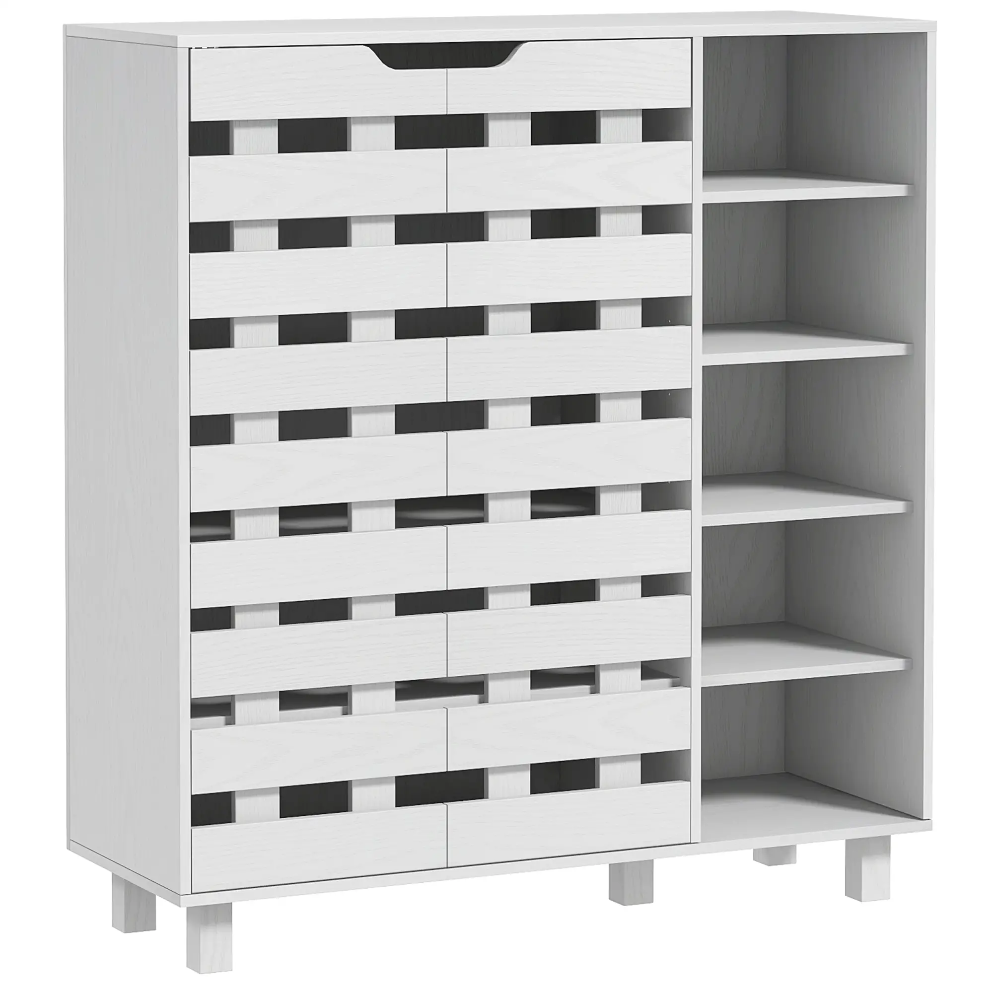 21 Pair Shoe Cabinet, 5-Tier Double Door Cupboard, White - Image 11