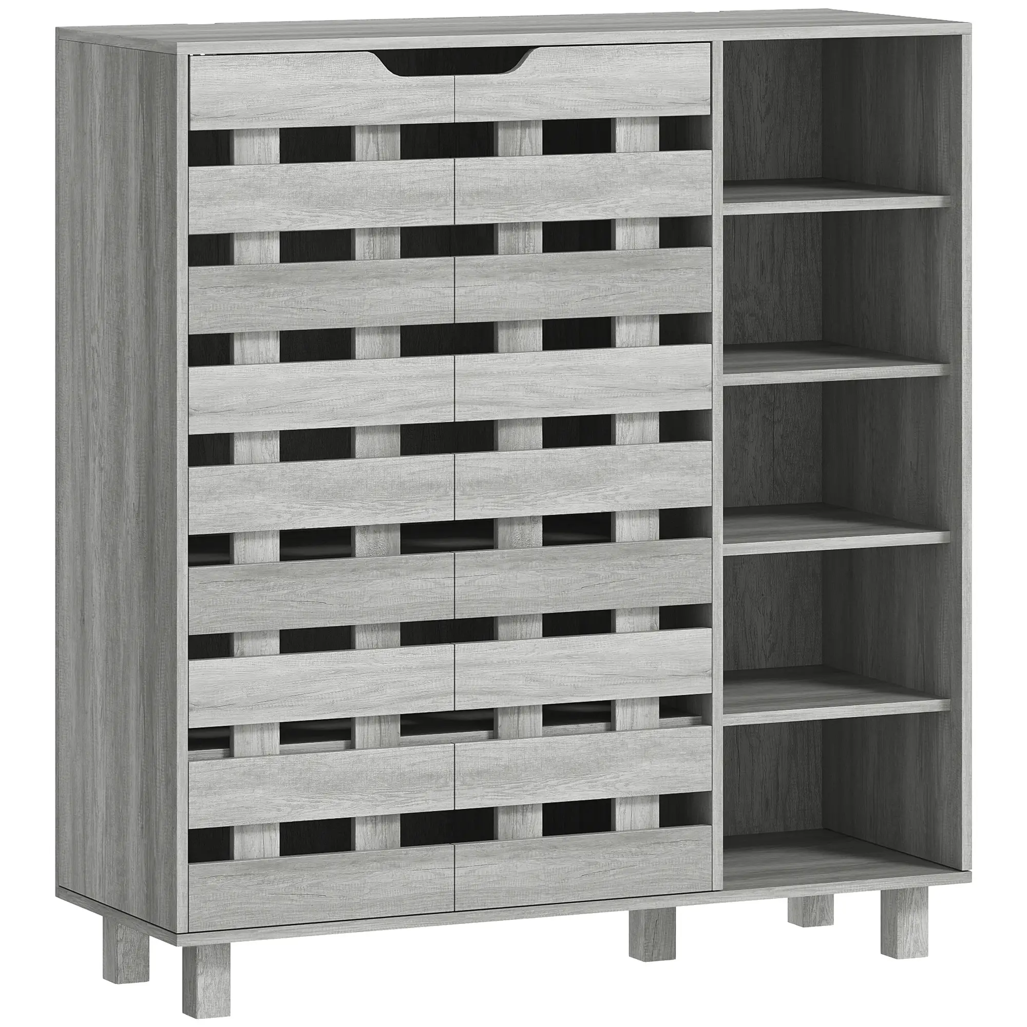 21 Pair Shoe Cabinet, 5-Tier Double Door, Light Grey - Image 11