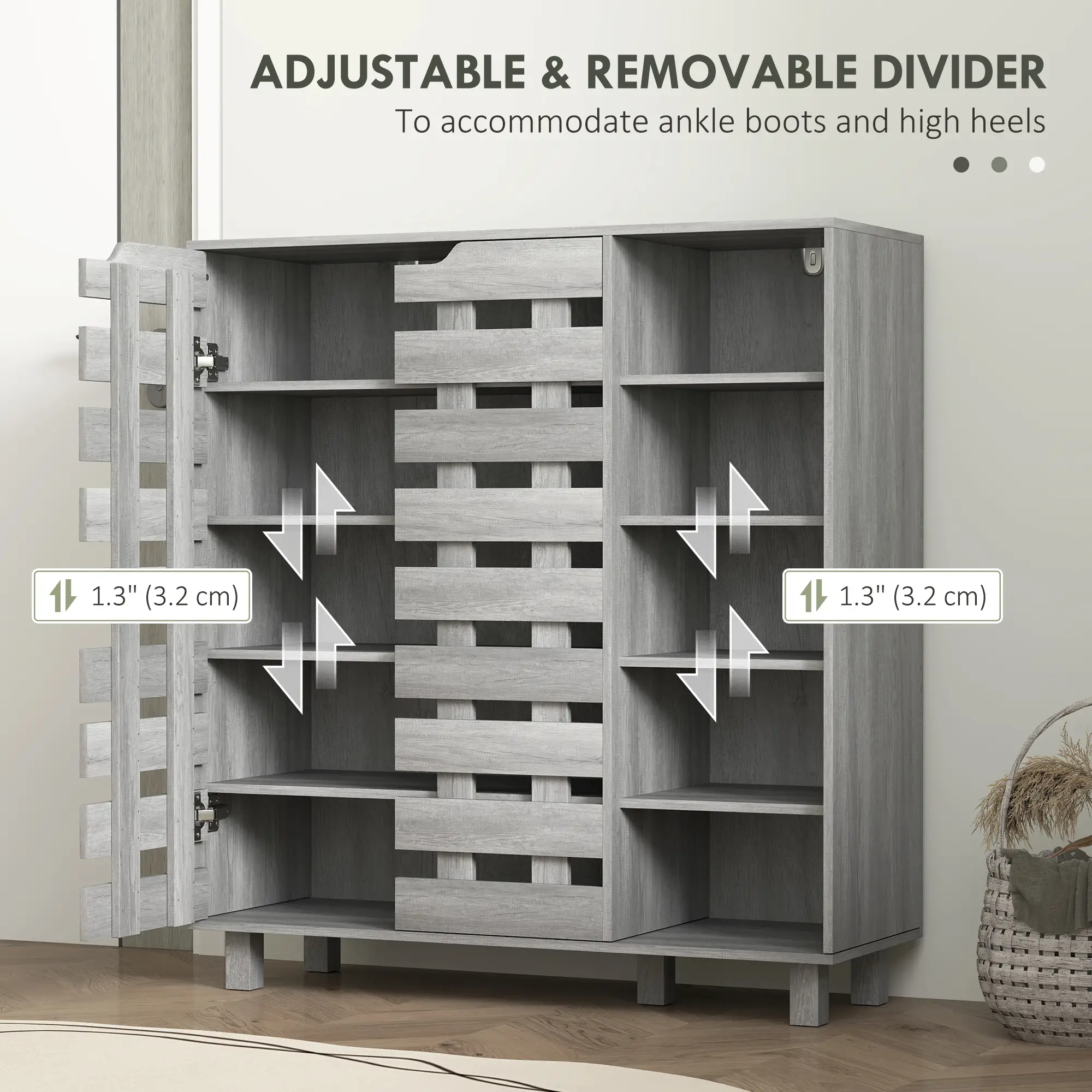 21 Pair Shoe Cabinet, 5-Tier Double Door, Light Grey - Image 6