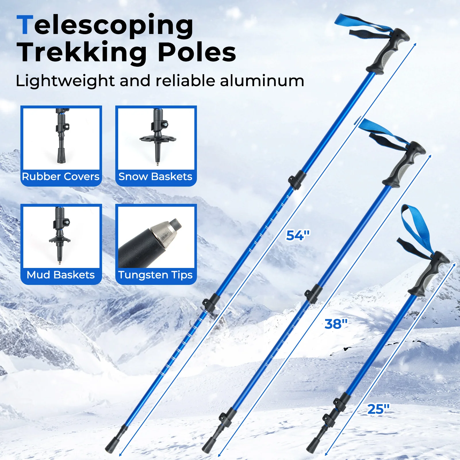 21” Snowshoes with Trekking Poles, Blue - Image 4