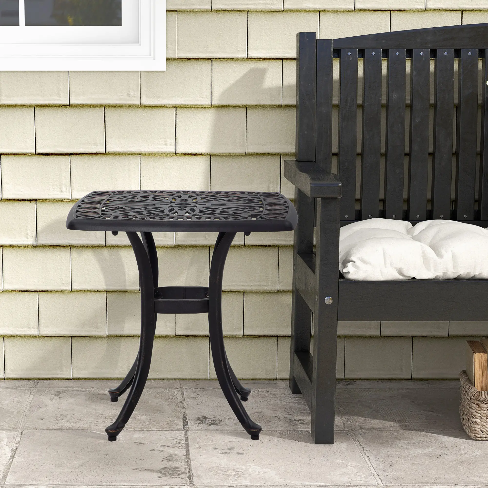 21" Square Outdoor End Table, Cast Aluminum Patio Side Table, Bronze - Image 7