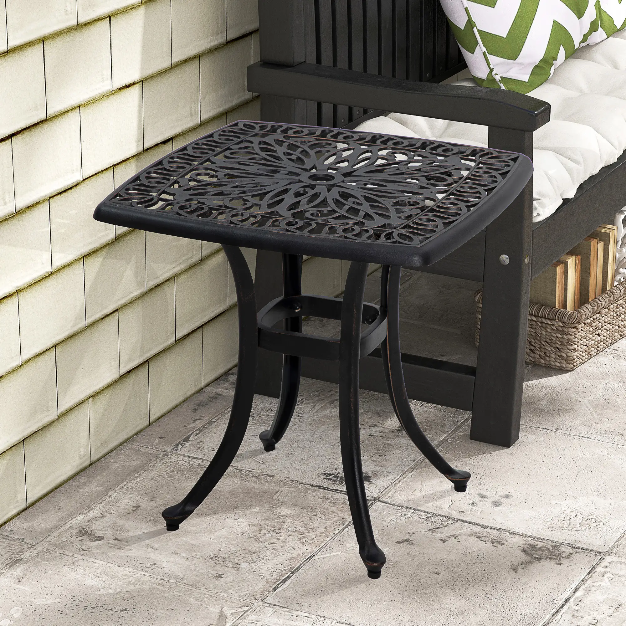 21" Square Outdoor End Table, Cast Aluminum Patio Side Table, Bronze - Image 8